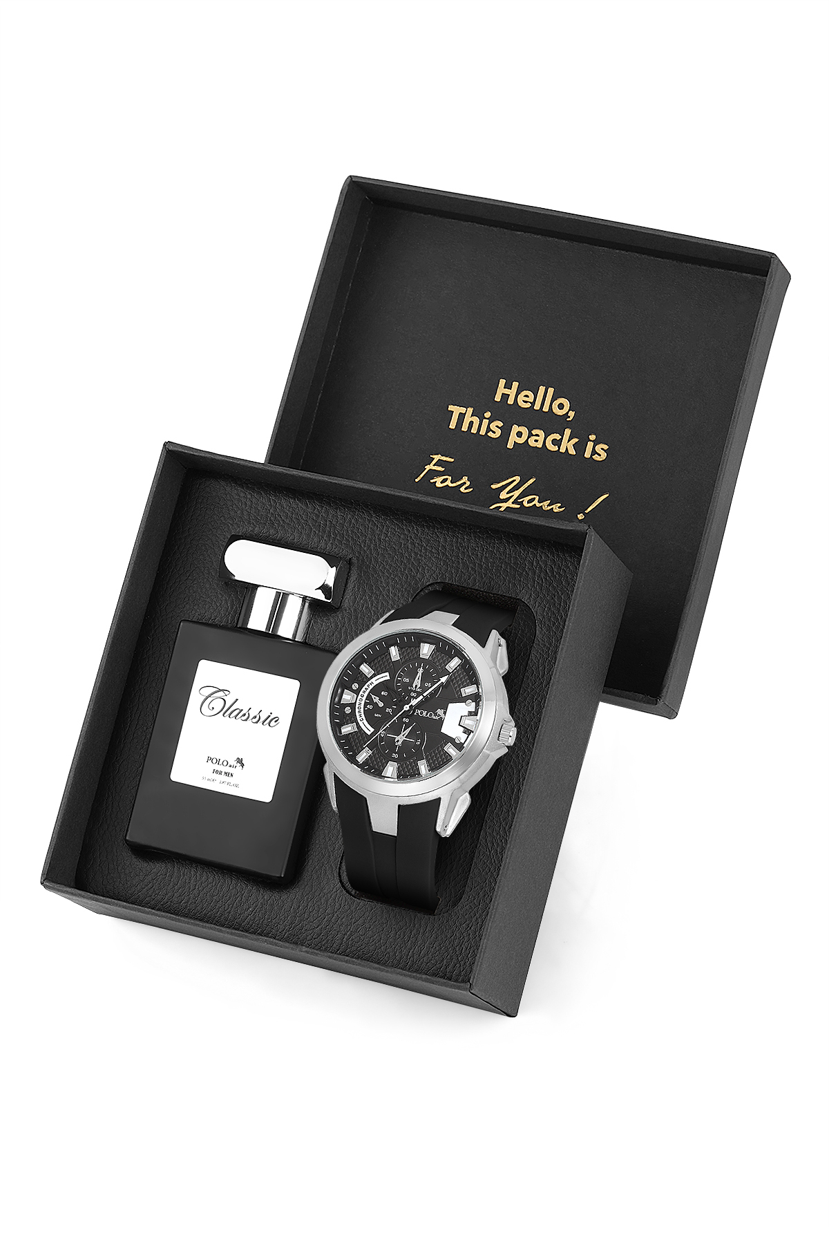 Kauçuk Kordon Erkek Kol Saati Ve Parfüm Hediyelik Kutusunda Set Siyah Gümüş Renk St-5001E4 Gümüş St-5001E4