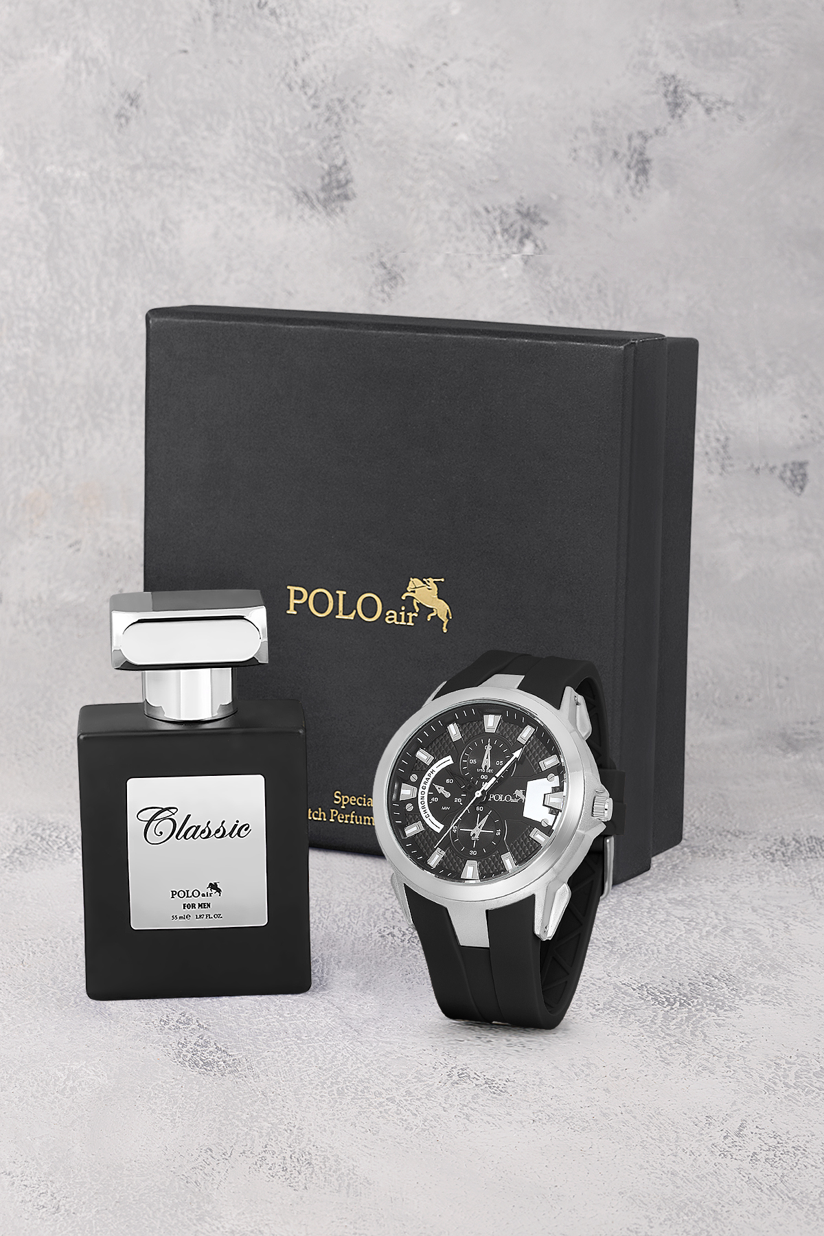 Kauçuk Kordon Erkek Kol Saati Ve Parfüm Hediyelik Kutusunda Set Siyah Gümüş Renk St-5001E4 Gümüş St-5001E4