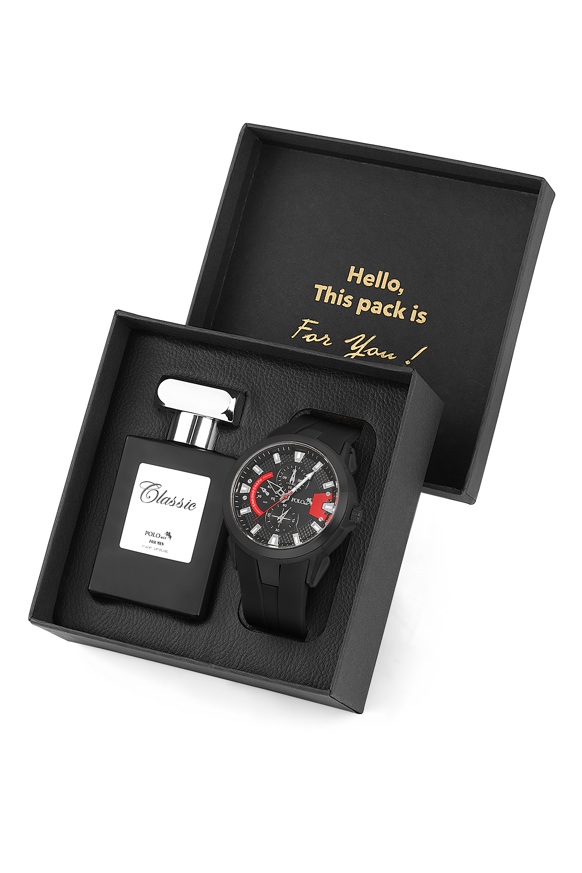 Kauçuk Kordon Erkek Kol Saati Ve Parfüm Hediyelik Kutusunda Set Siyah Kırmızı Renk St-5001E1 Siyah St-5001E1