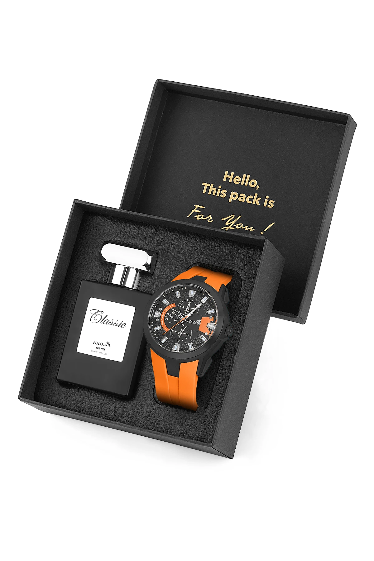 Kauçuk Kordon Erkek Kol Saati Ve Parfüm Hediyelik Kutusunda Set Turuncu Siyah Renk St-5001E7 Turuncu St-5001E7