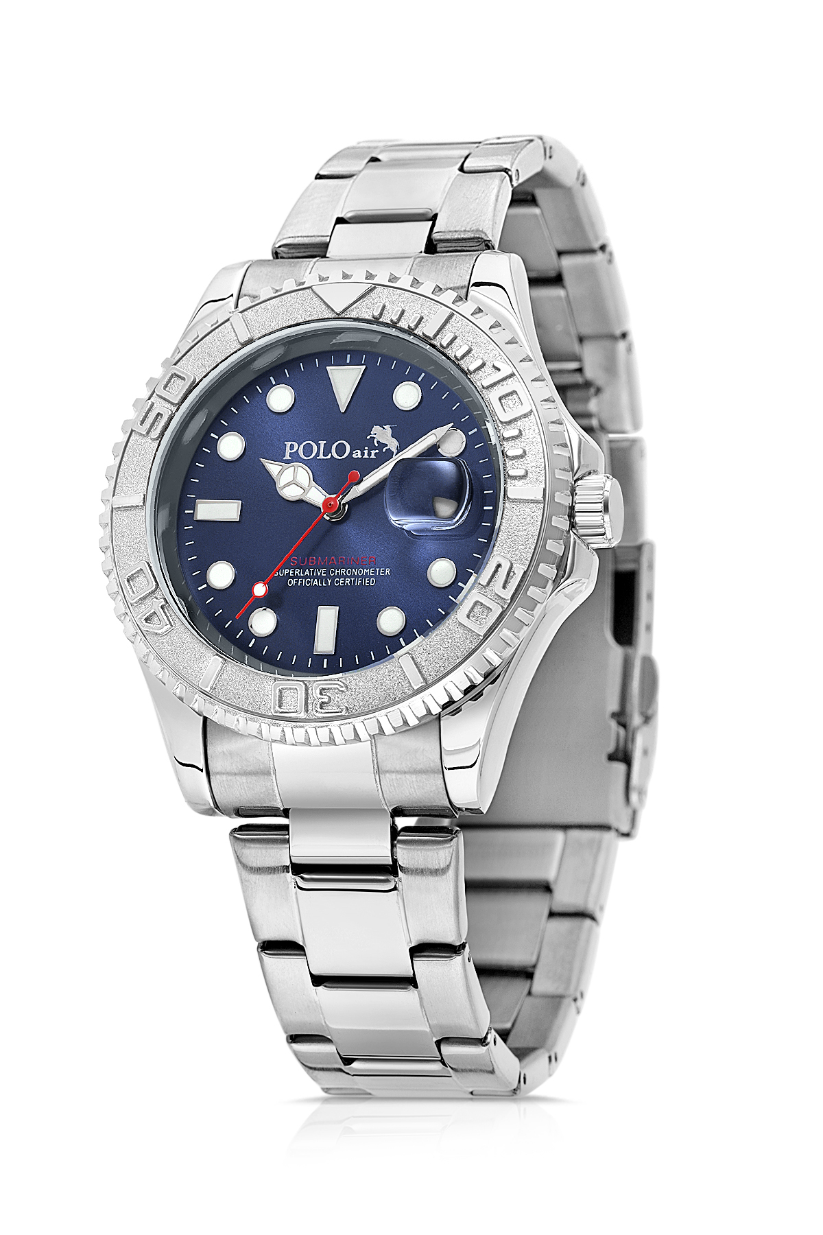 Mercek Takvimli Döner Çerçeve Erkek Kol Saati Gümüş Lacivert Renk Pl-7075E2X Lacivert Pl-7075E2X