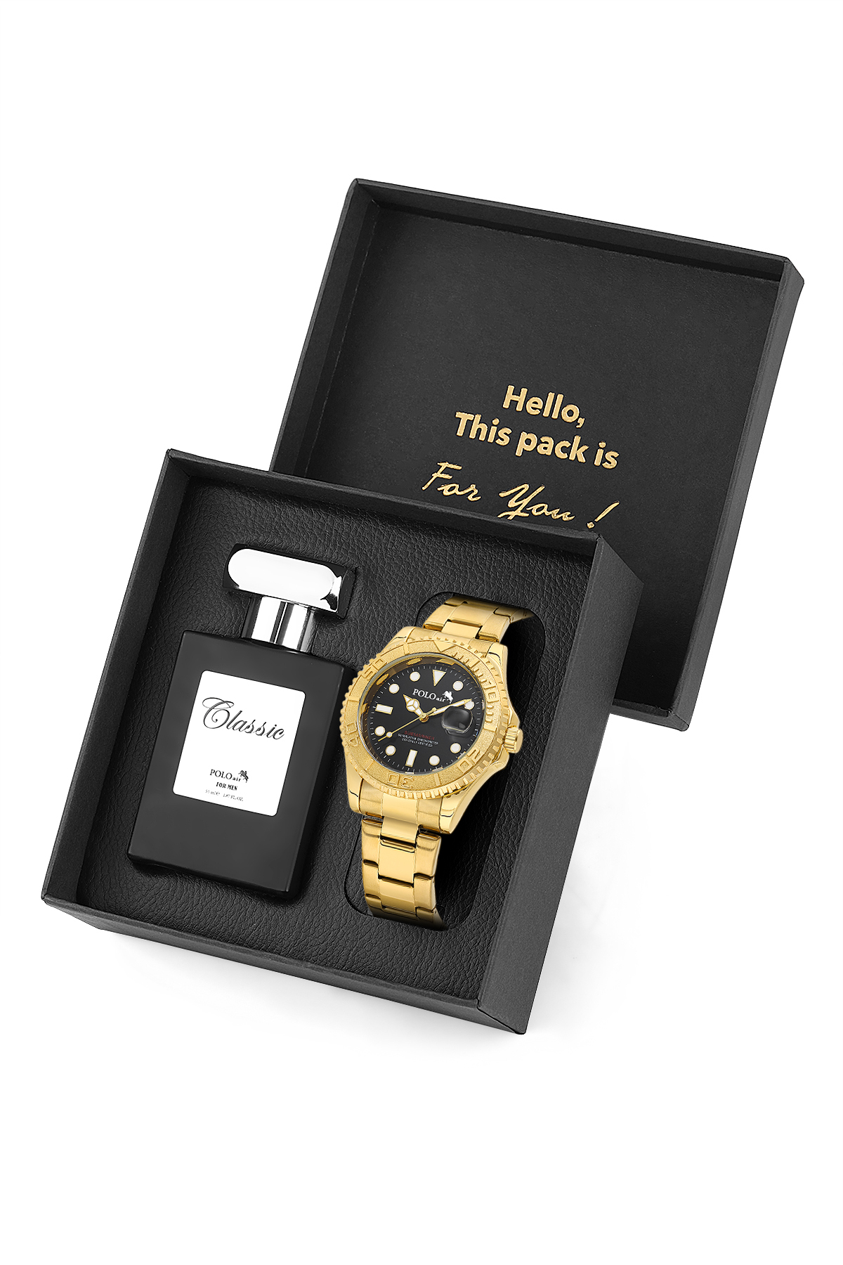 Mercek Takvimli Döner Çerçeve Erkek Kol Saati Ve 55 Ml Parfüm Seti Gold Siyah Renk St-5015E7 Altın St-5015E7