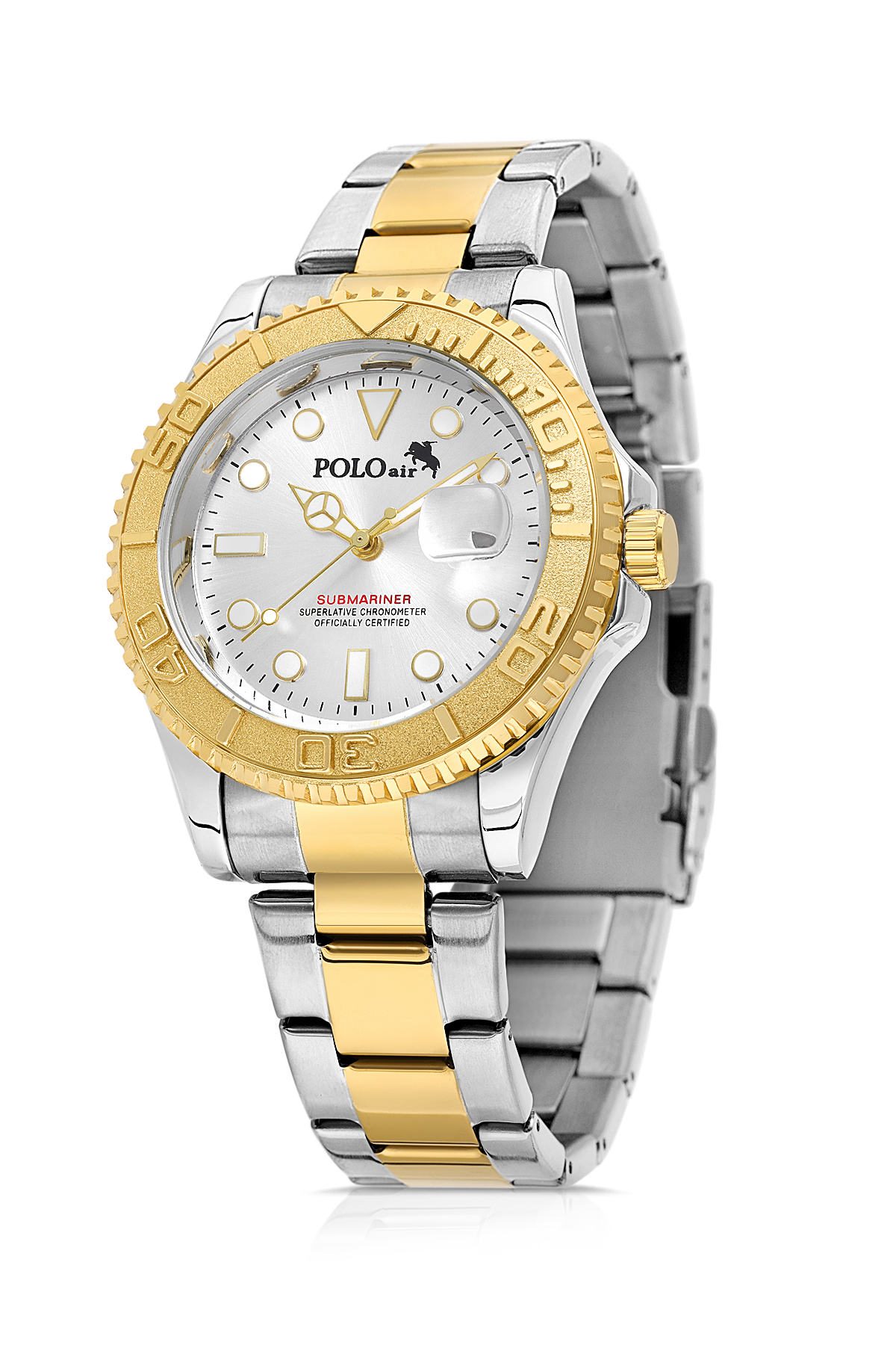 Mercek Takvimli Döner Çerçeve Erkek Kol Saati Ve 55 Ml Parfüm Seti Gümüş Gold Renk St-5015E9 Gold-Gümüş St-5015E9