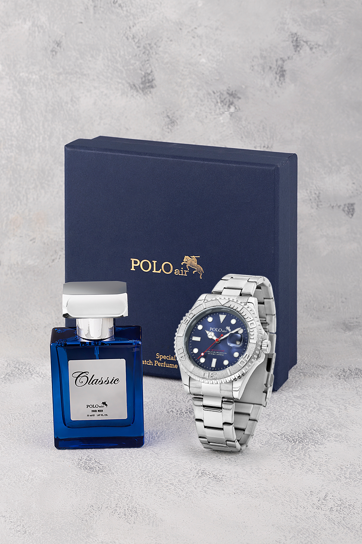 Mercek Takvimli Döner Çerçeve Erkek Kol Saati Ve 55 Ml Parfüm Seti Gümüş Lacivert Renk St-5015E2 Lacivert St-5015E2