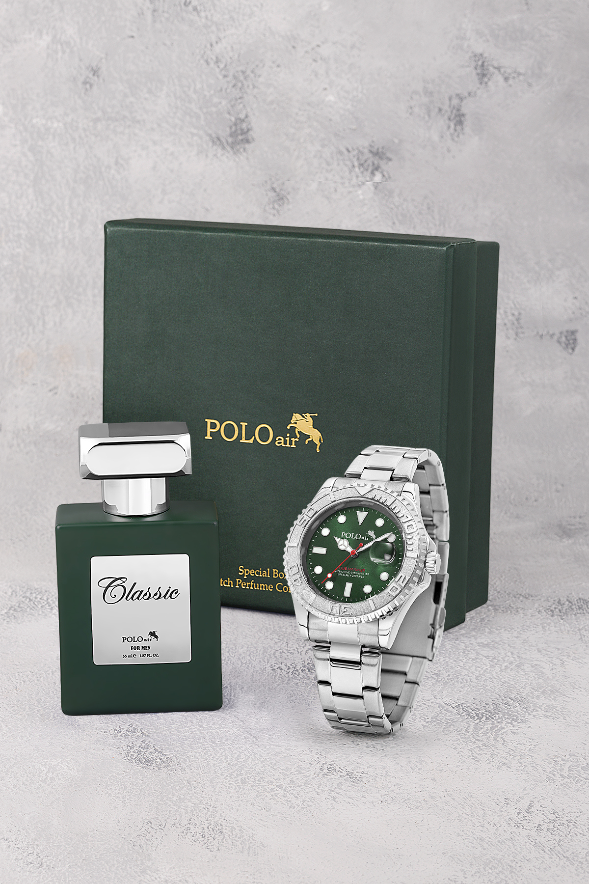 Mercek Takvimli Döner Çerçeve Erkek Kol Saati Ve 55 Ml Parfüm Seti Gümüş Yeşil Renk St-5015E4 Yeşil St-5015E4