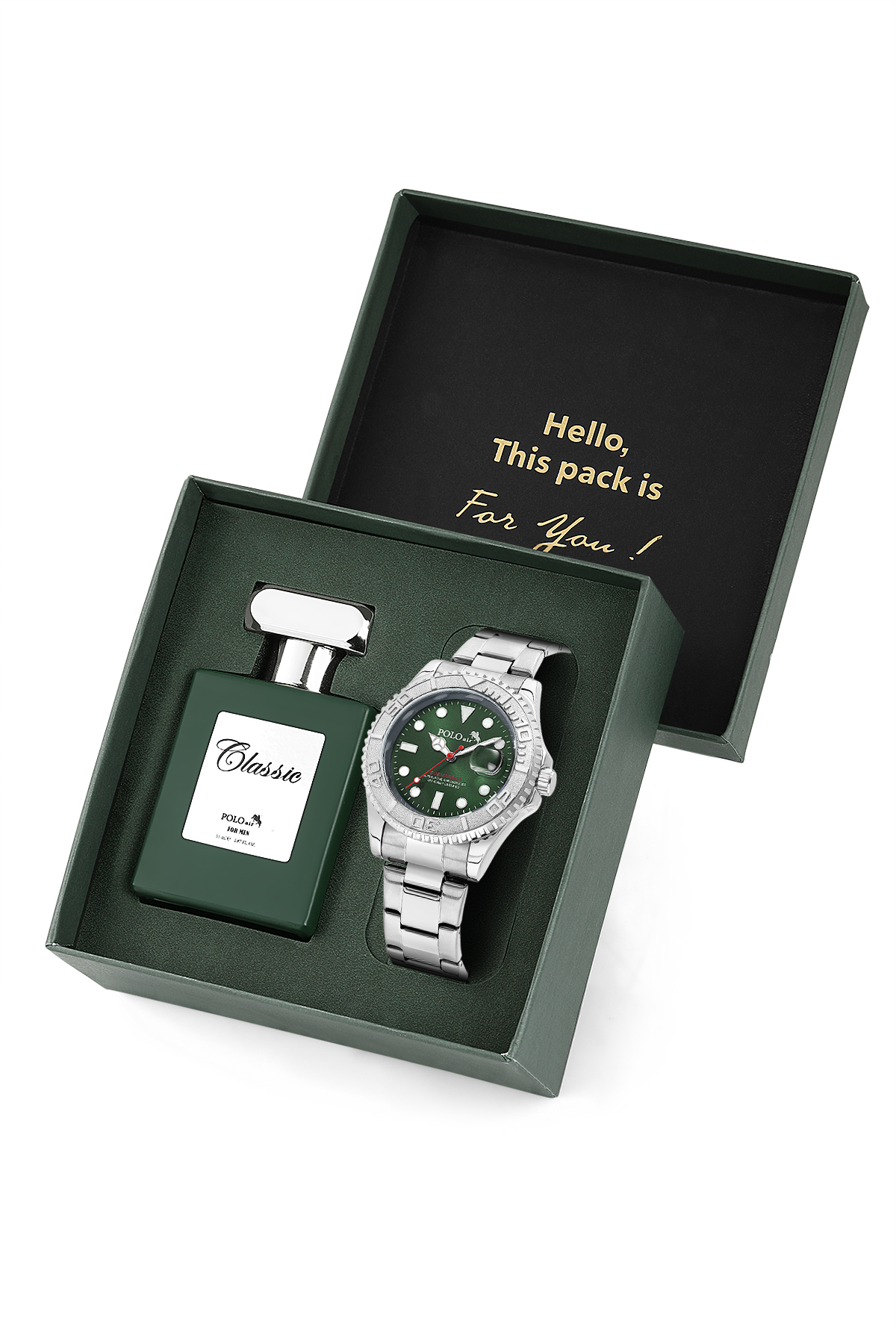 Mercek Takvimli Döner Çerçeve Erkek Kol Saati Ve 55 Ml Parfüm Seti Gümüş Yeşil Renk St-5015E4 Yeşil St-5015E4