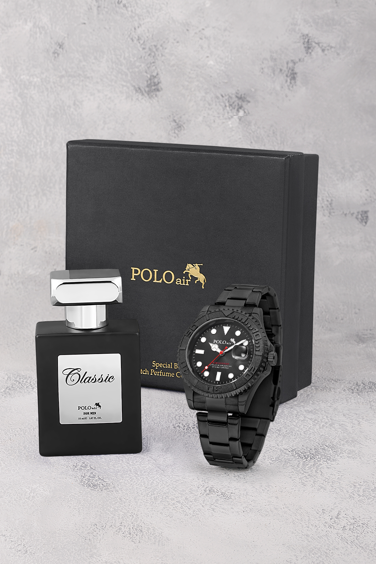 Mercek Takvimli Döner Çerçeve Erkek Kol Saati Ve 55 Ml Parfüm Seti Siyah Renk St-5015E1 Siyah St-5015E1