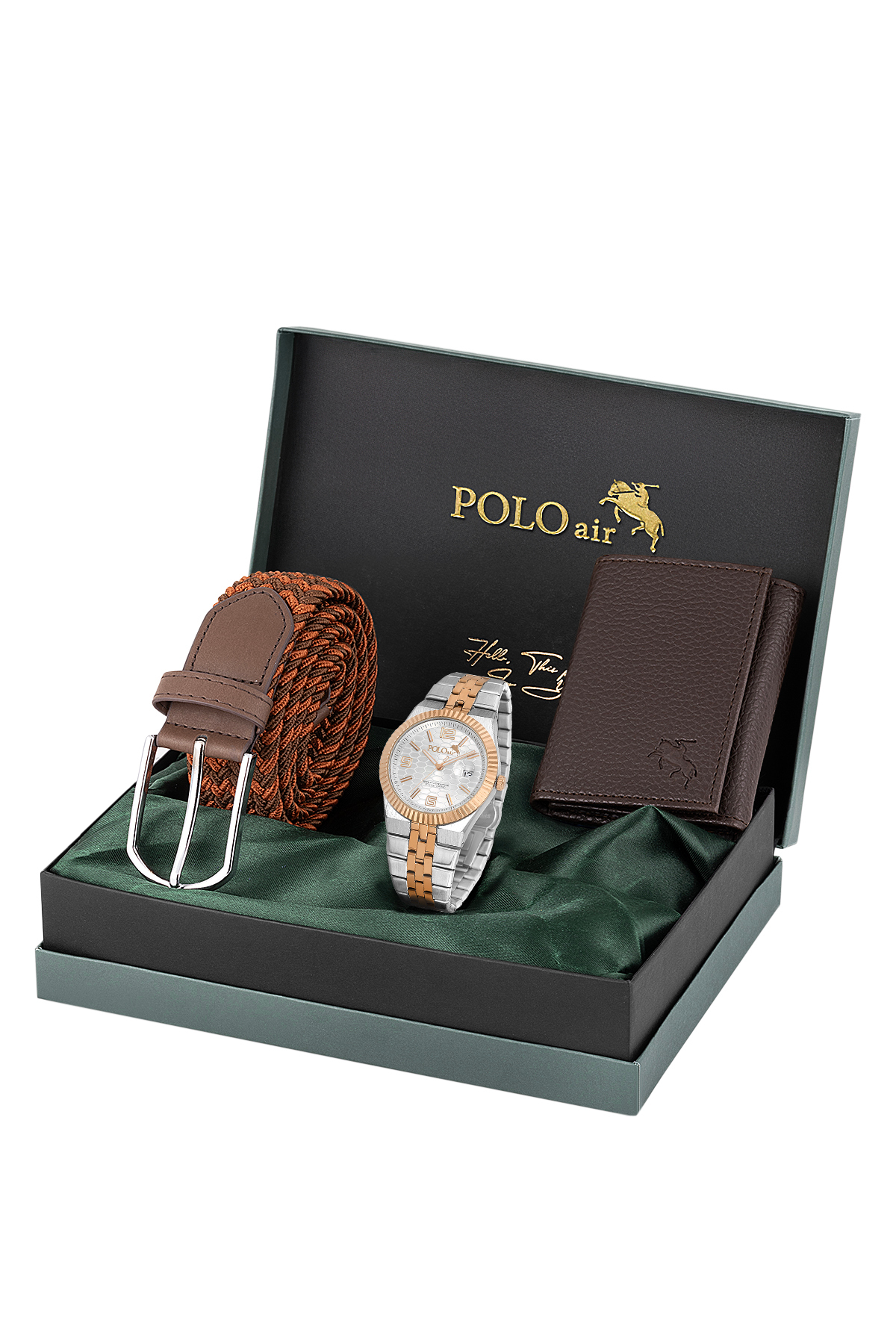 Mercek Takvimli Erkek Kol Saati Esnek Kemer Mıknatıslı Cüzdan Kahverengi Bakır Gümüş Renk Pl-7058E5 Çok Renkli Pl-7058E5