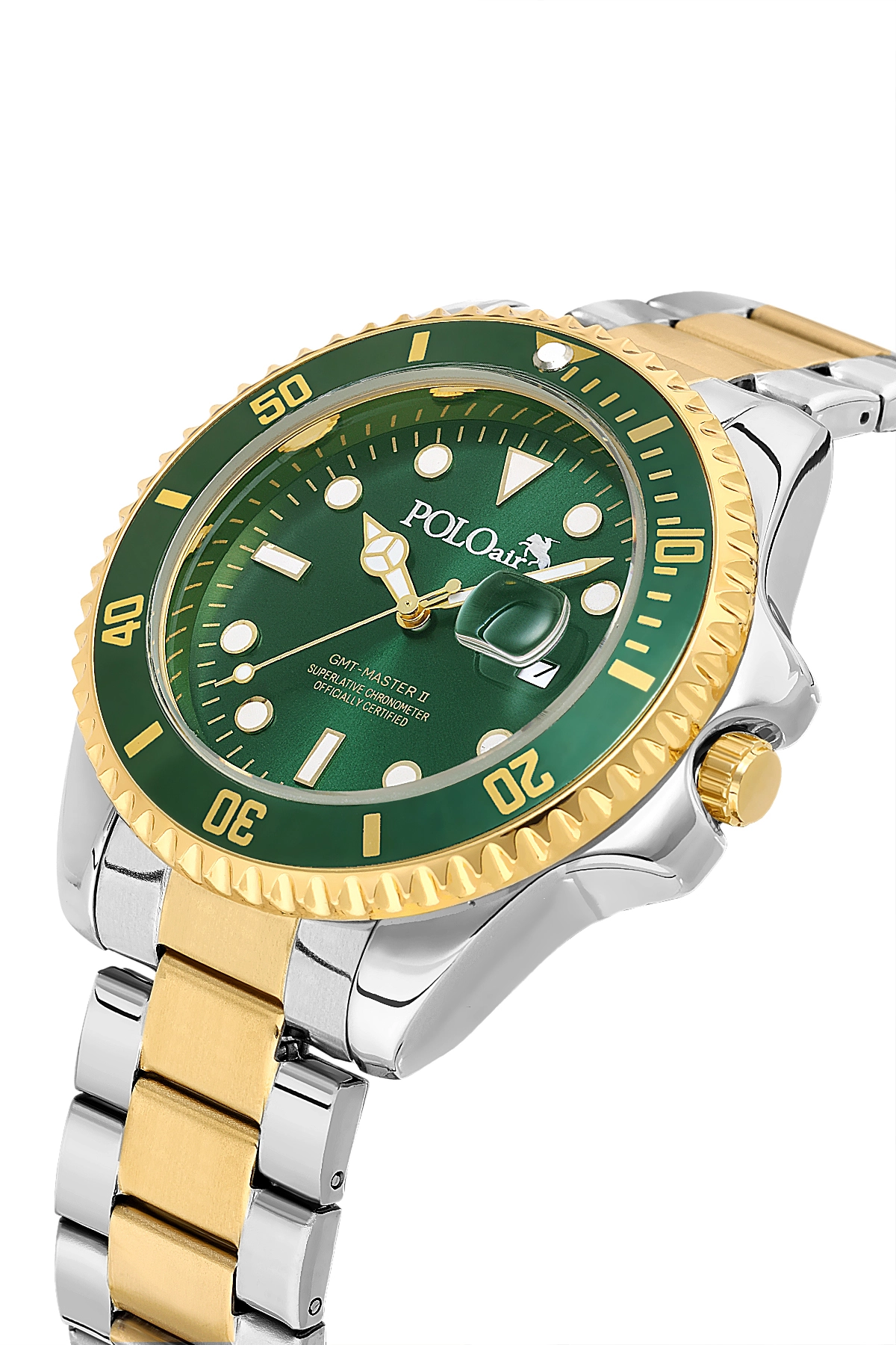 Mercek Takvimli Erkek Kol Saati Gold Gümüş Yeşil Renk Pl-7073E10X Yeşil-Gümüş-Gold Pl-7073E10X