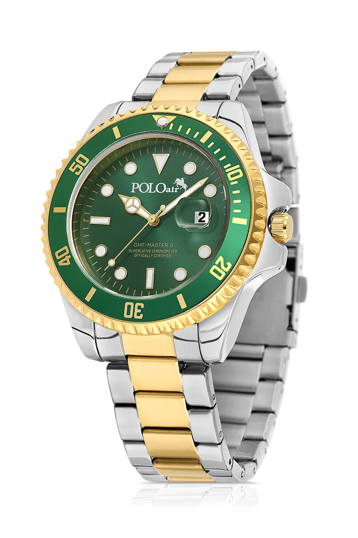 Mercek Takvimli Erkek Kol Saati Gold Gümüş Yeşil Renk Pl-7073E10X Yeşil-Gümüş-Gold Pl-7073E10X