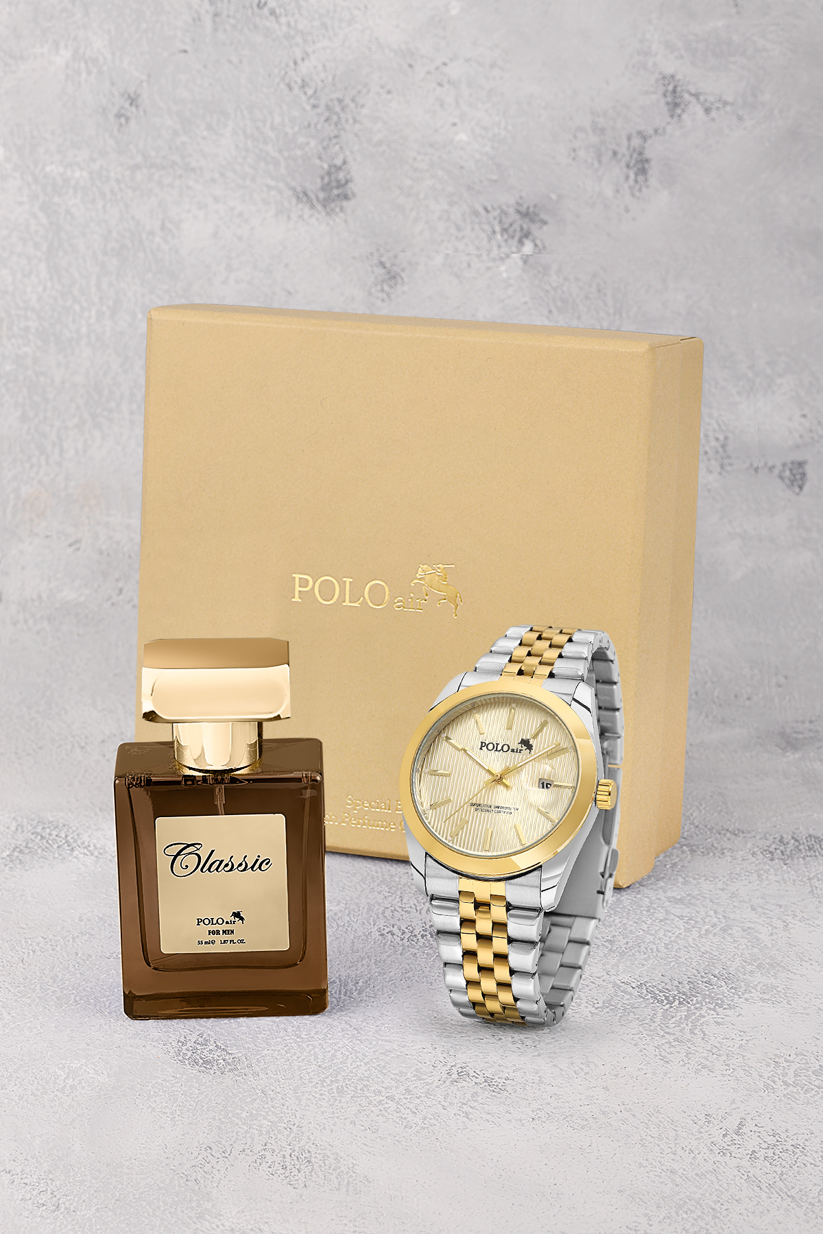 Mercek Takvimli Erkek Kol Saati Ve 55 Ml Parfüm Gümüş Gold Renk St-5016E9 Altın St-5016E9