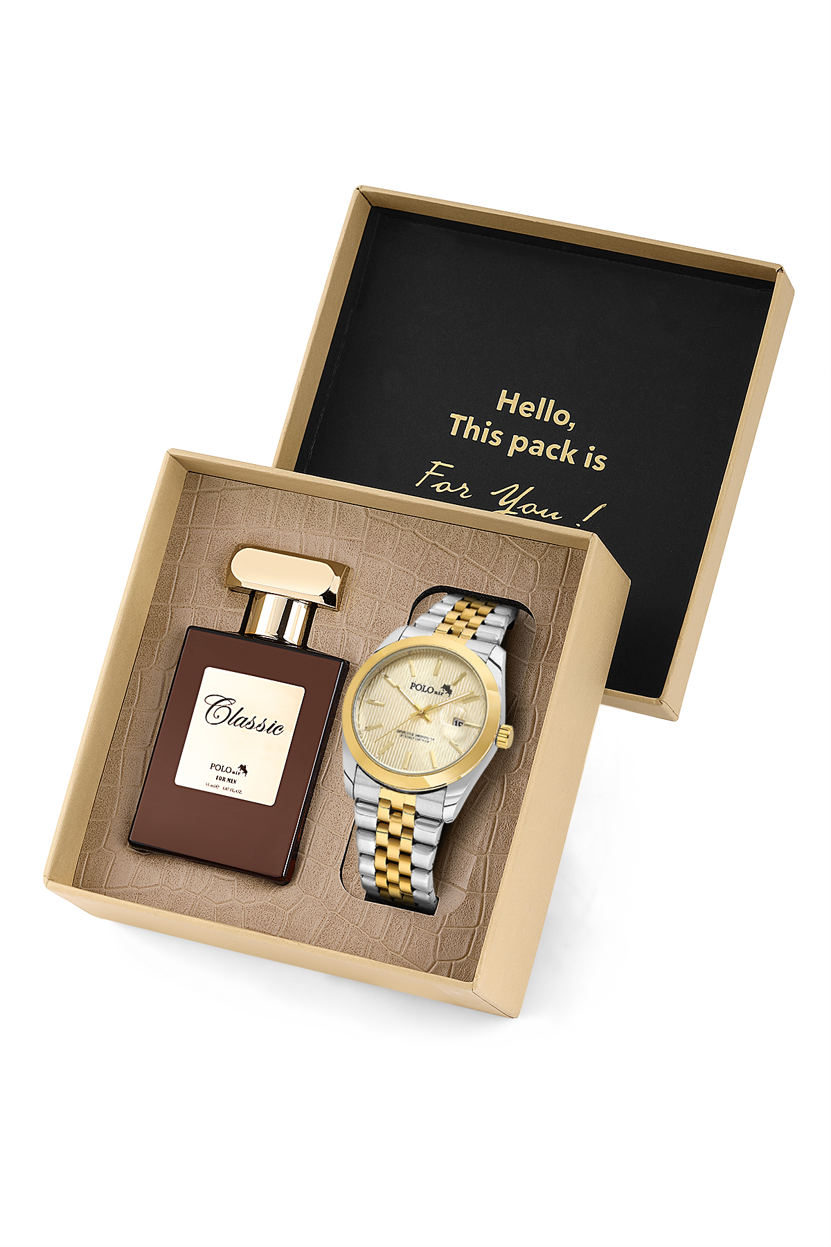 Mercek Takvimli Erkek Kol Saati Ve 55 Ml Parfüm Gümüş Gold Renk St-5016E9 Altın St-5016E9