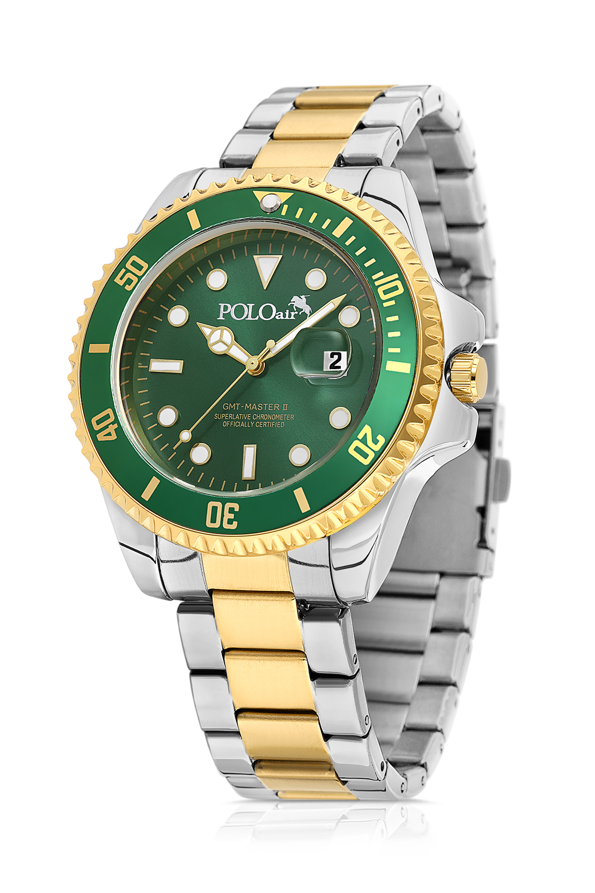 Mercek Takvimli Erkek Kol Saati Ve 55 Ml Parfüm Seti Gold Gümüş Yeşil Renk St-5013E10 Çok Renkli St-5013E10