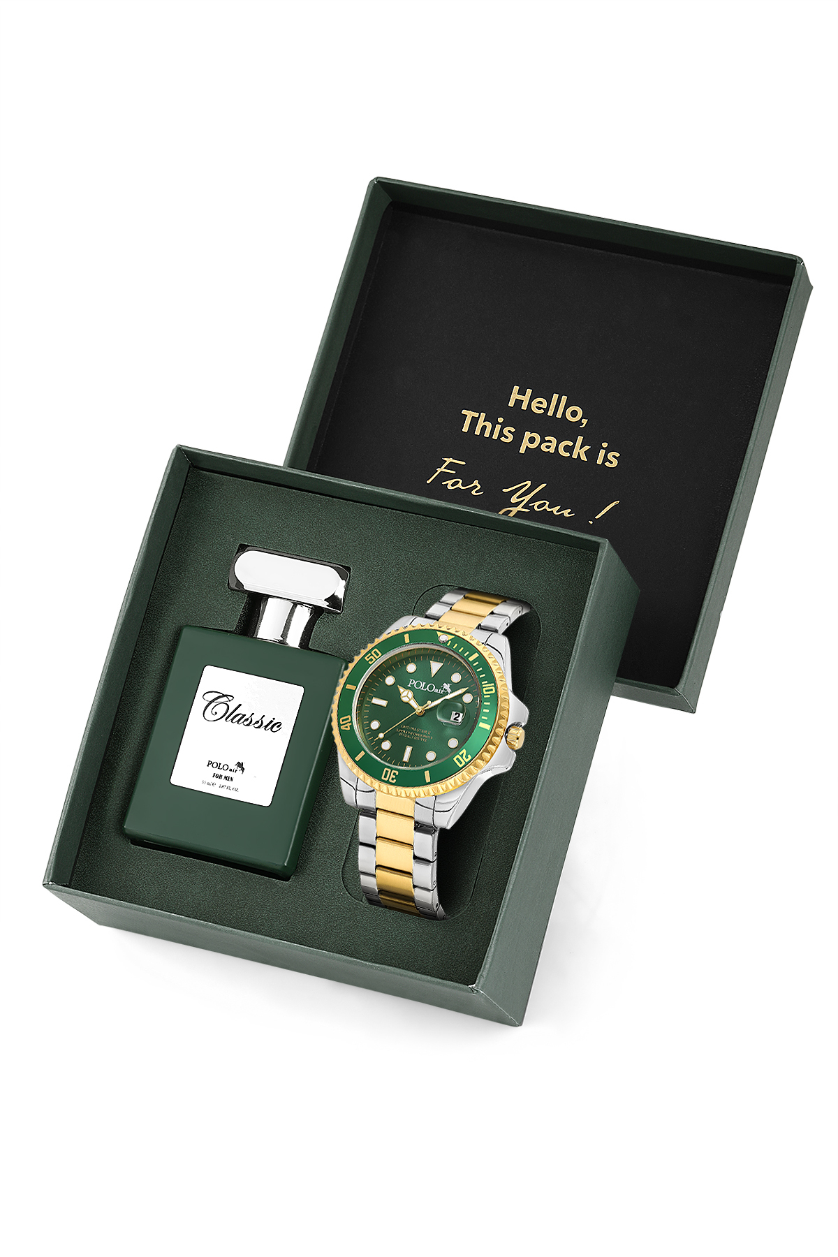 Mercek Takvimli Erkek Kol Saati Ve 55 Ml Parfüm Seti Gold Gümüş Yeşil Renk St-5013E10 Çok Renkli St-5013E10