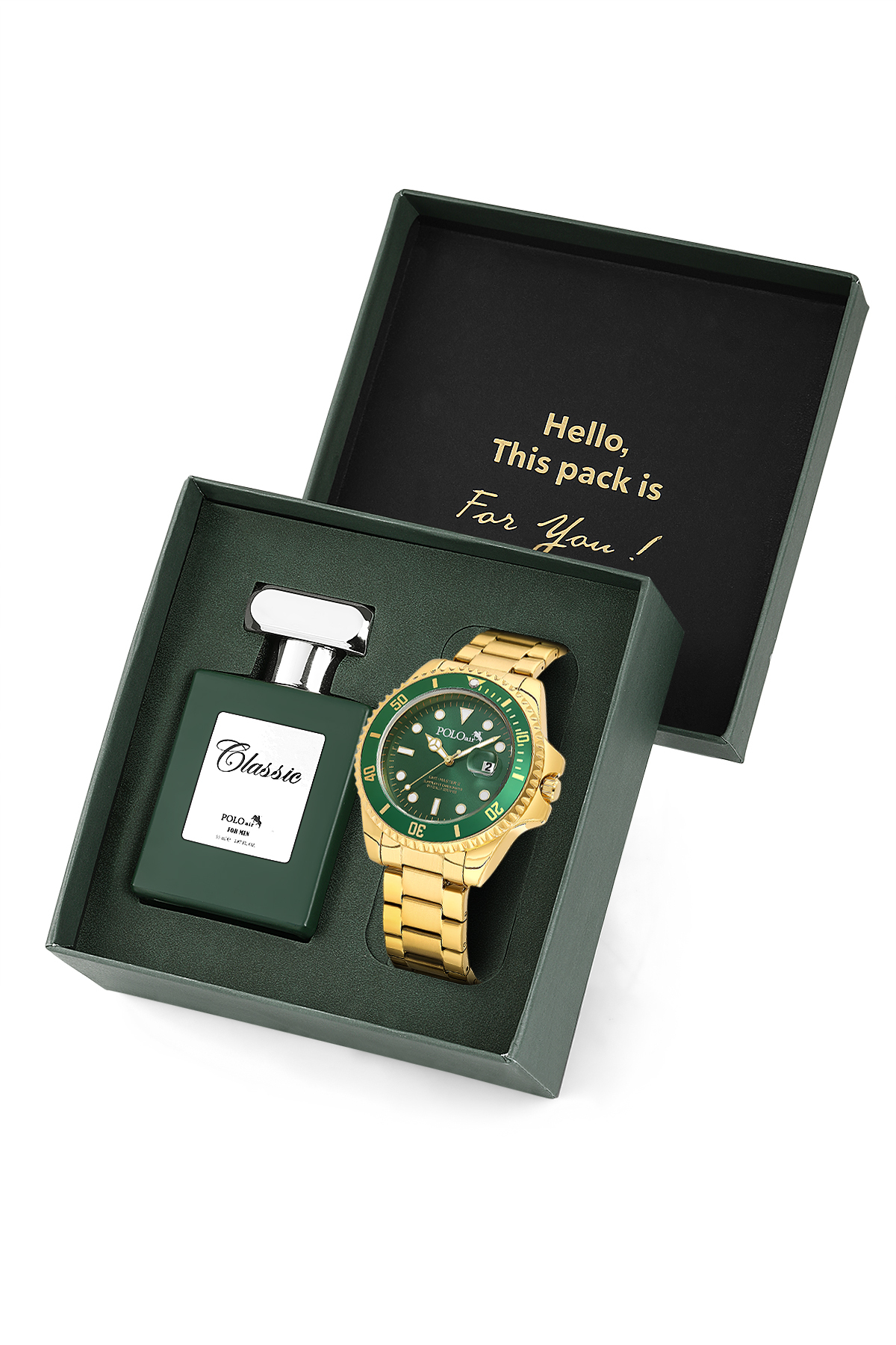 Mercek Takvimli Erkek Kol Saati Ve 55 Ml Parfüm Seti Gold Yeşil Renk St-5013E8 Altın St-5013E8