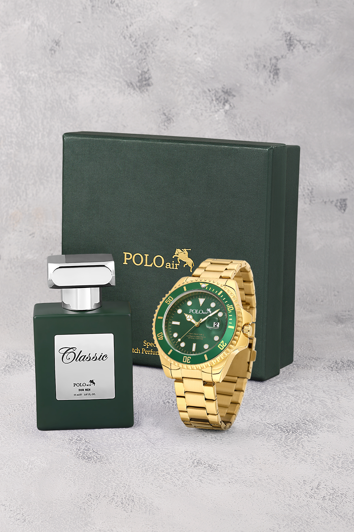 Mercek Takvimli Erkek Kol Saati Ve 55 Ml Parfüm Seti Gold Yeşil Renk St-5013E8 Altın St-5013E8