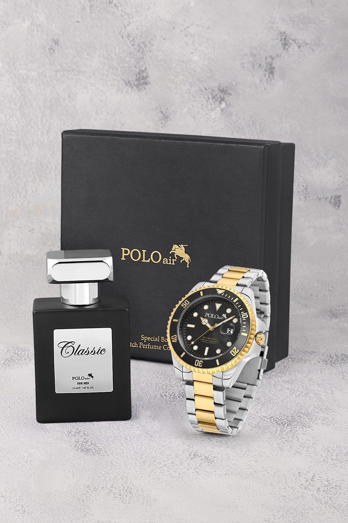 Mercek Takvimli Erkek Kol Saati Ve 55 Ml Parfüm Seti Gümüş Gold Siyah Renk St-5013E11 Çok Renkli St-5013E11