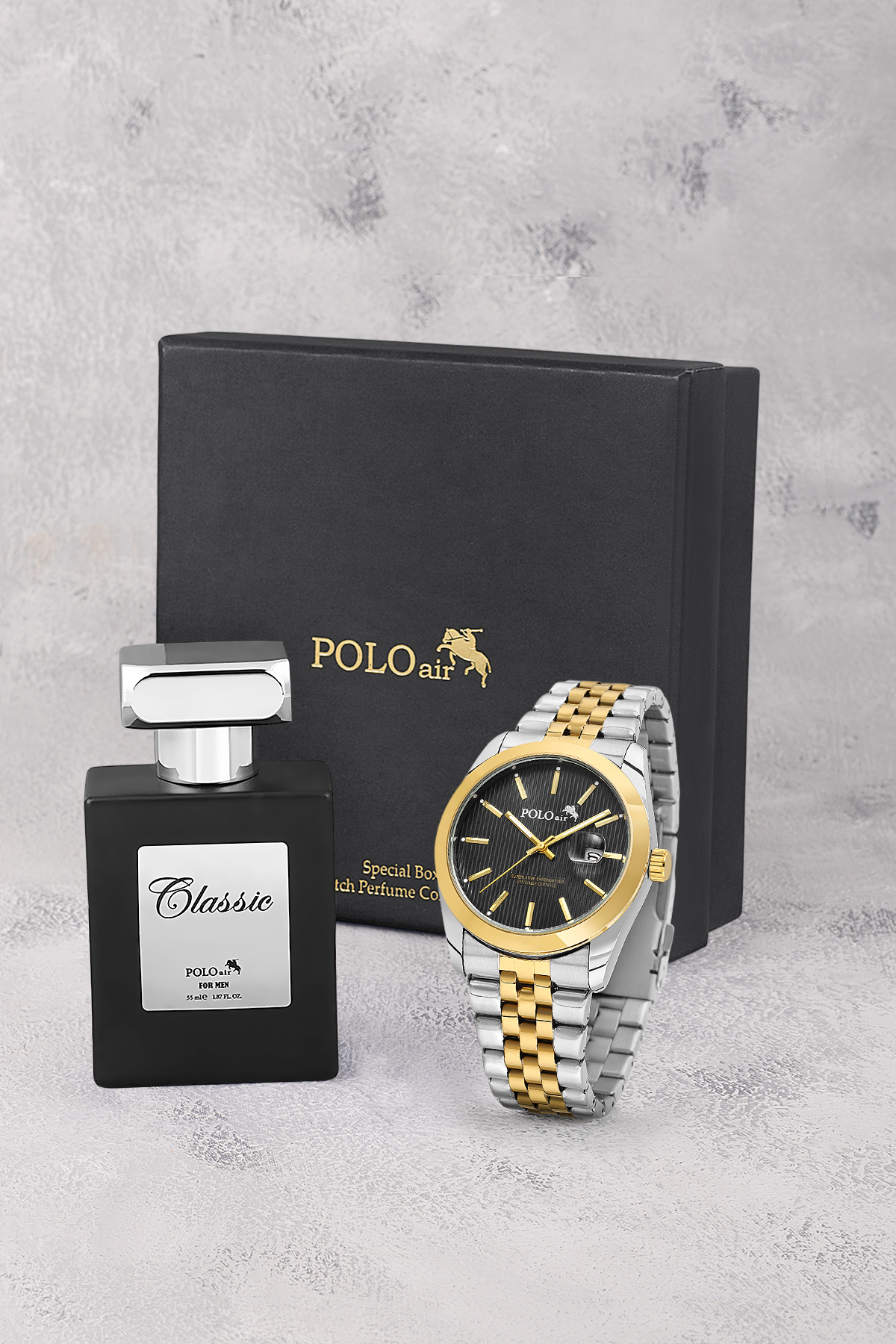 Mercek Takvimli Erkek Kol Saati Ve 55 Ml Parfüm Seti Gümüş Gold Siyah Renk St-5016E6 Çok Renkli St-5016E6