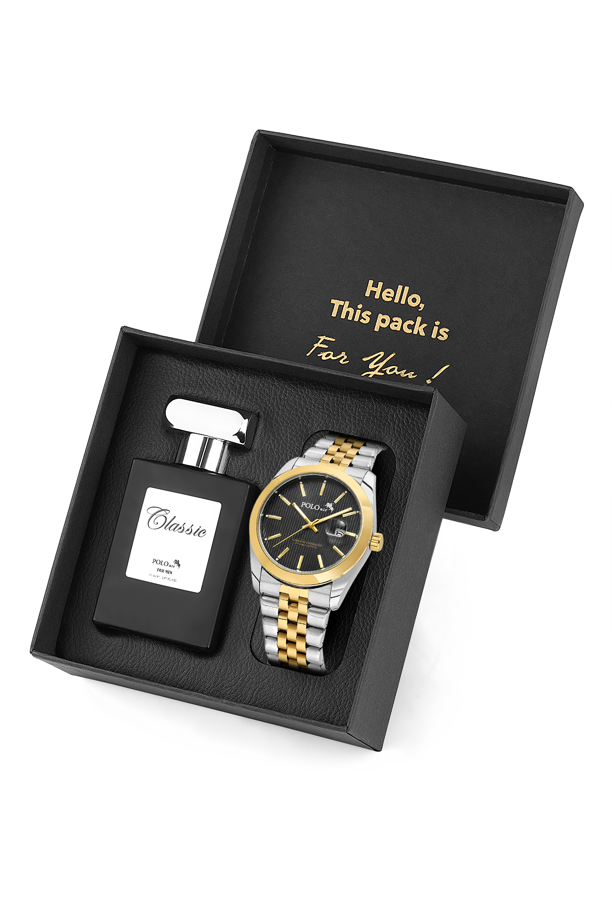 Mercek Takvimli Erkek Kol Saati Ve 55 Ml Parfüm Seti Gümüş Gold Siyah Renk St-5016E6 Çok Renkli St-5016E6