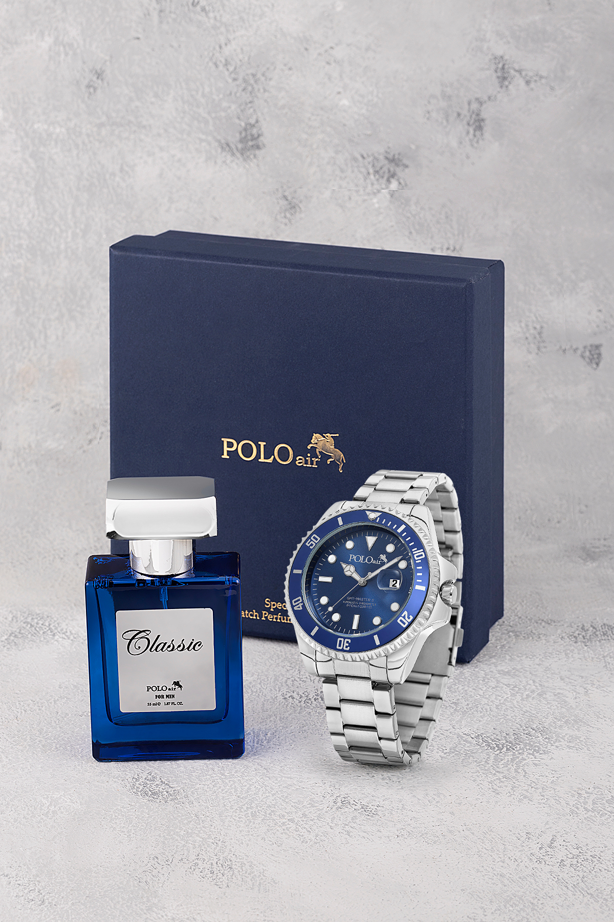 Mercek Takvimli Erkek Kol Saati Ve 55 Ml Parfüm Seti Gümüş Lacivert Renk St-5013E2 Lacivert St-5013E2