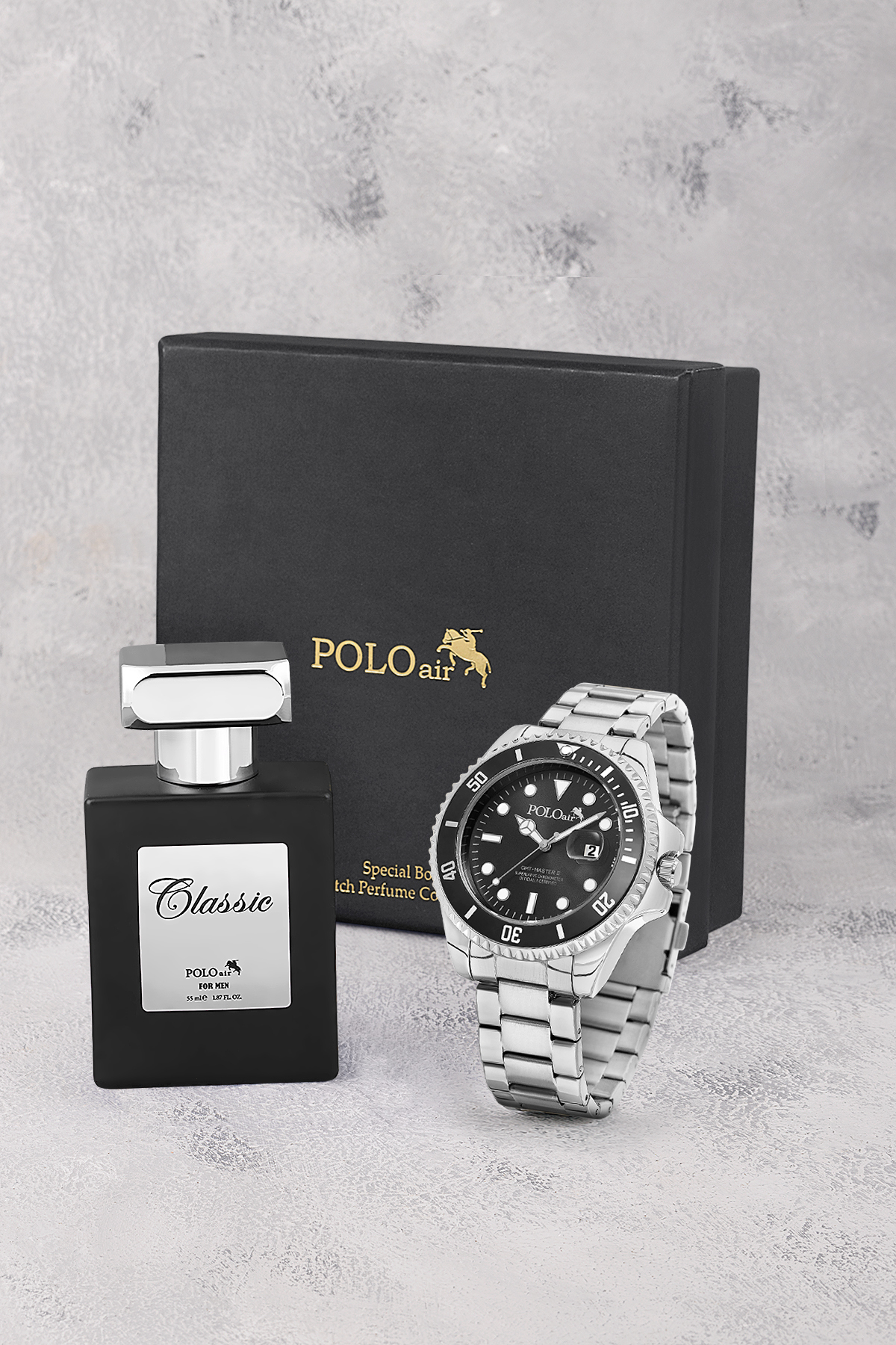 Mercek Takvimli Erkek Kol Saati Ve 55 Ml Parfüm Seti Gümüş Siyah Renk St-5013E3 Siyah St-5013E3