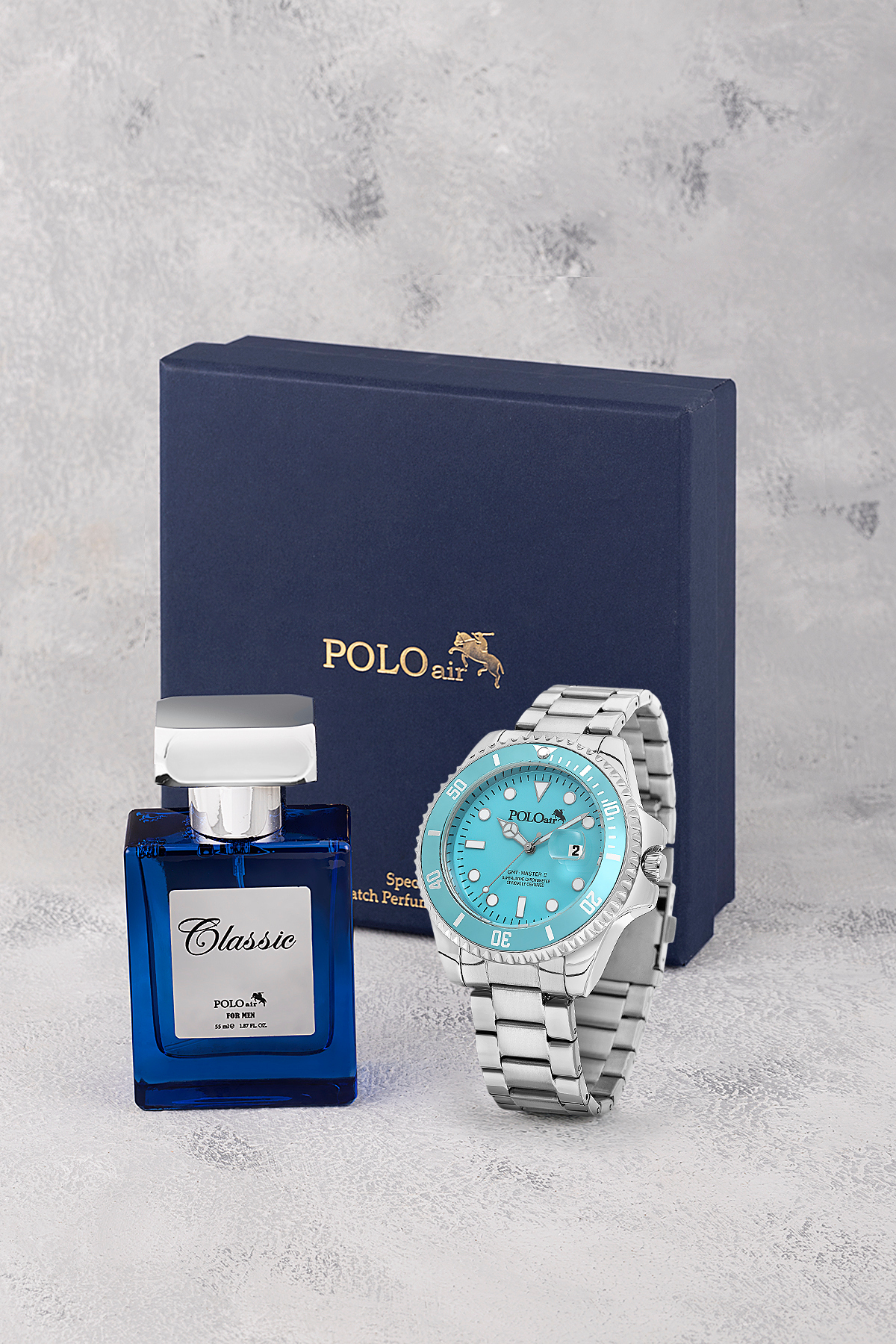 Mercek Takvimli Erkek Kol Saati Ve 55 Ml Parfüm Seti Gümüş Turkuaz Renk St-5013E5 Turkuaz St-5013E5