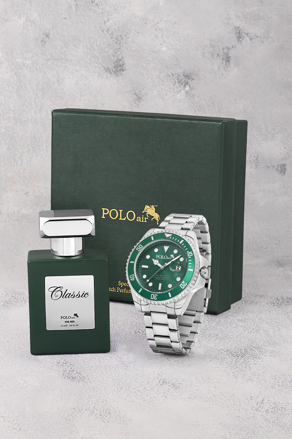 Mercek Takvimli Erkek Kol Saati Ve 55 Ml Parfüm Seti Gümüş Yeşil Renk St-5013E4 Yeşil St-5013E4