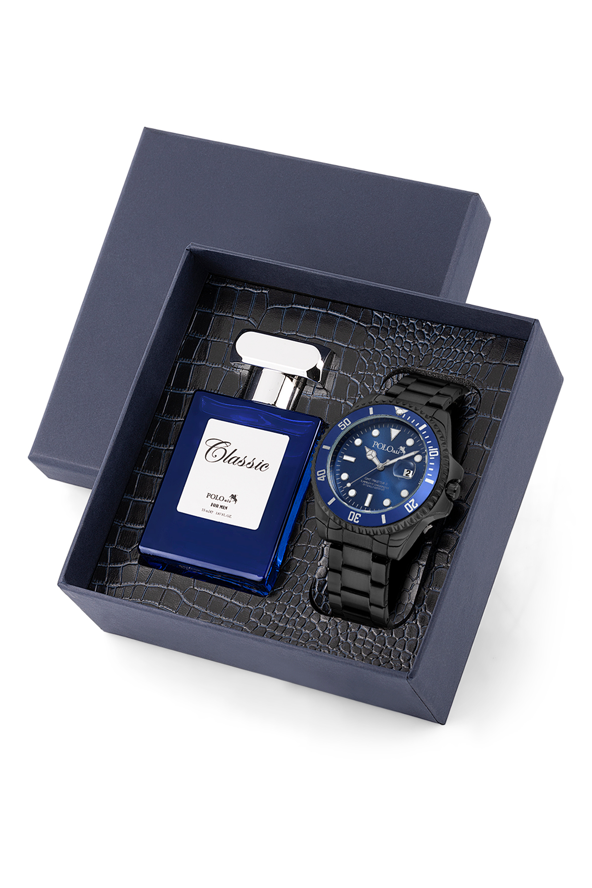 Mercek Takvimli Erkek Kol Saati Ve 55 Ml Parfüm Seti Siyah Lacivert Renk St-5013E6 Siyah-Lacivert St-5013E6