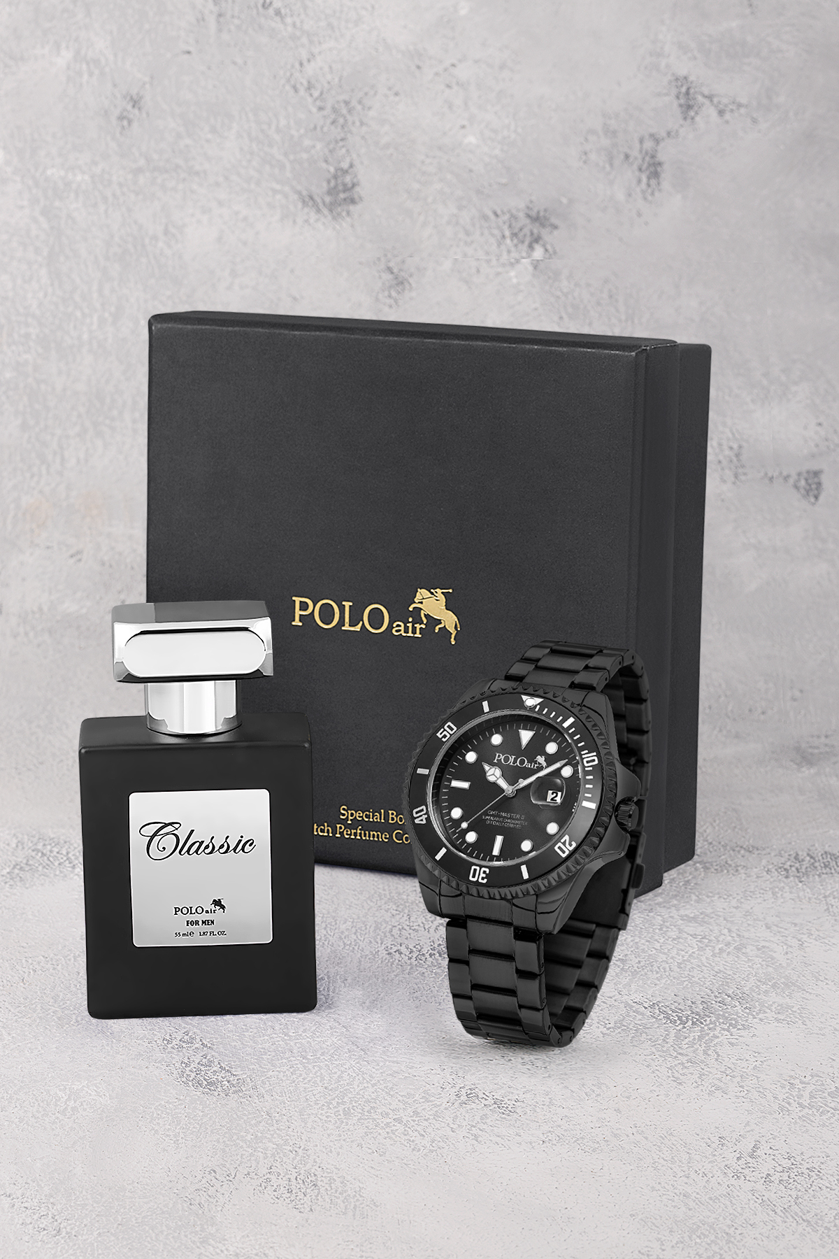 Mercek Takvimli Erkek Kol Saati Ve 55 Ml Parfüm Seti Siyah Renk St-5013E1 Siyah St-5013E1