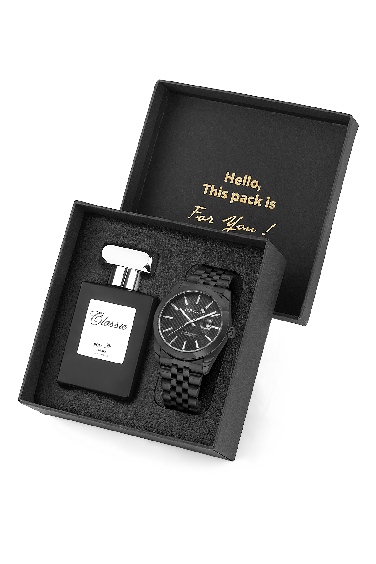 Mercek Takvimli Erkek Kol Saati Ve 55 Ml Parfüm Seti Siyah Renk St-5016E1 Siyah St-5016E1