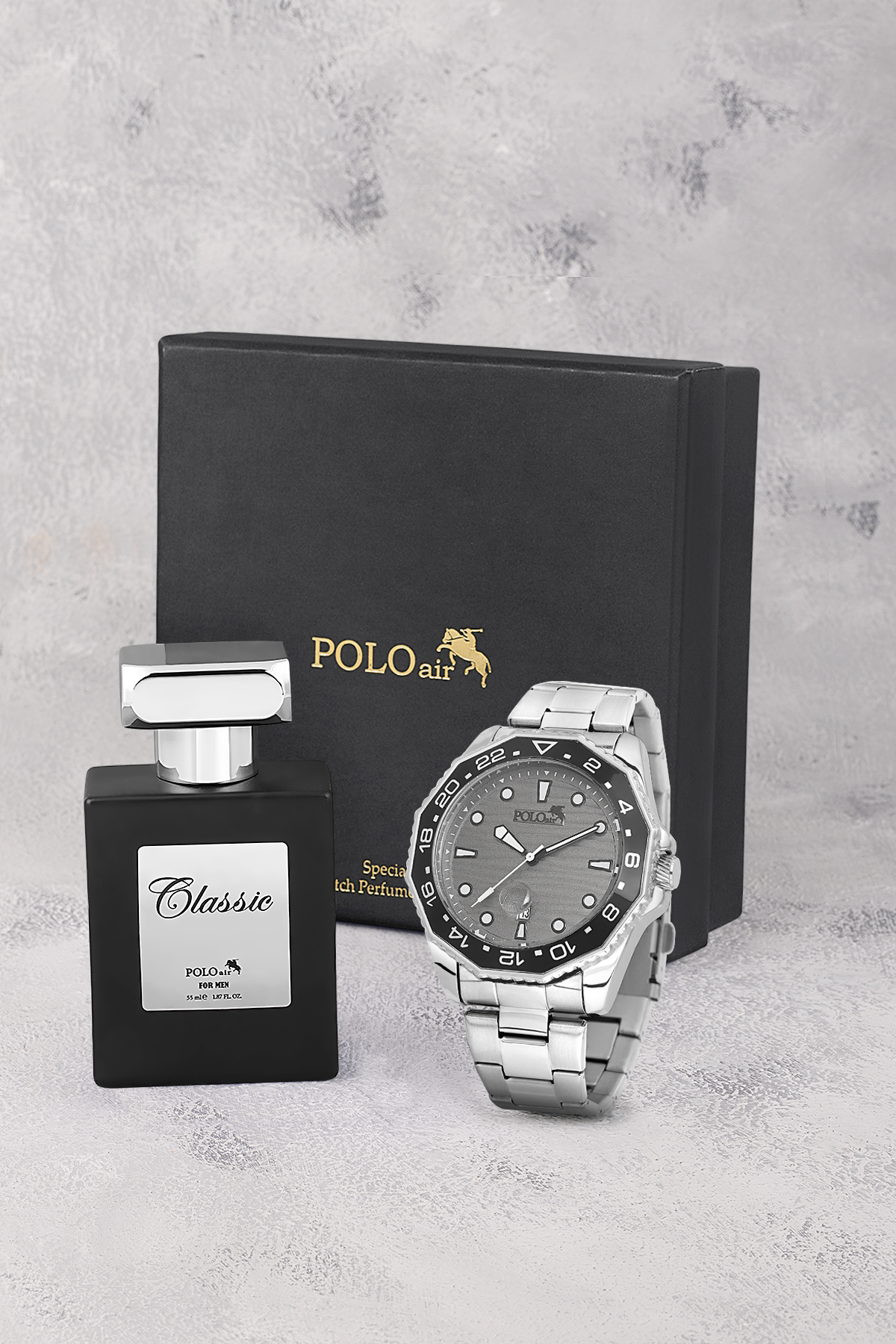 Mercek Takvimli Erkek Kol Saati Ve 55Ml Parfüm Hediyelik Kutusunda Gümüş Gri Renk St-5012E4 Gri St-5012E4