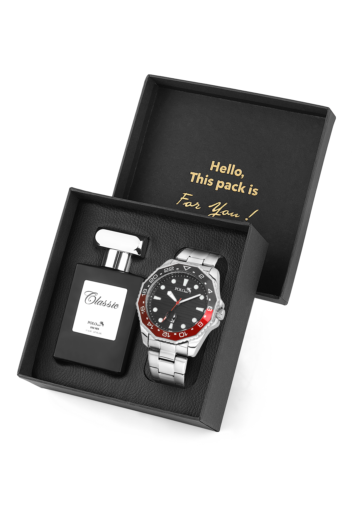 Mercek Takvimli Erkek Kol Saati Ve 55Ml Parfüm Hediyelik Kutusunda Gümüş Siyah Renk St-5012E1 Siyah St-5012E1