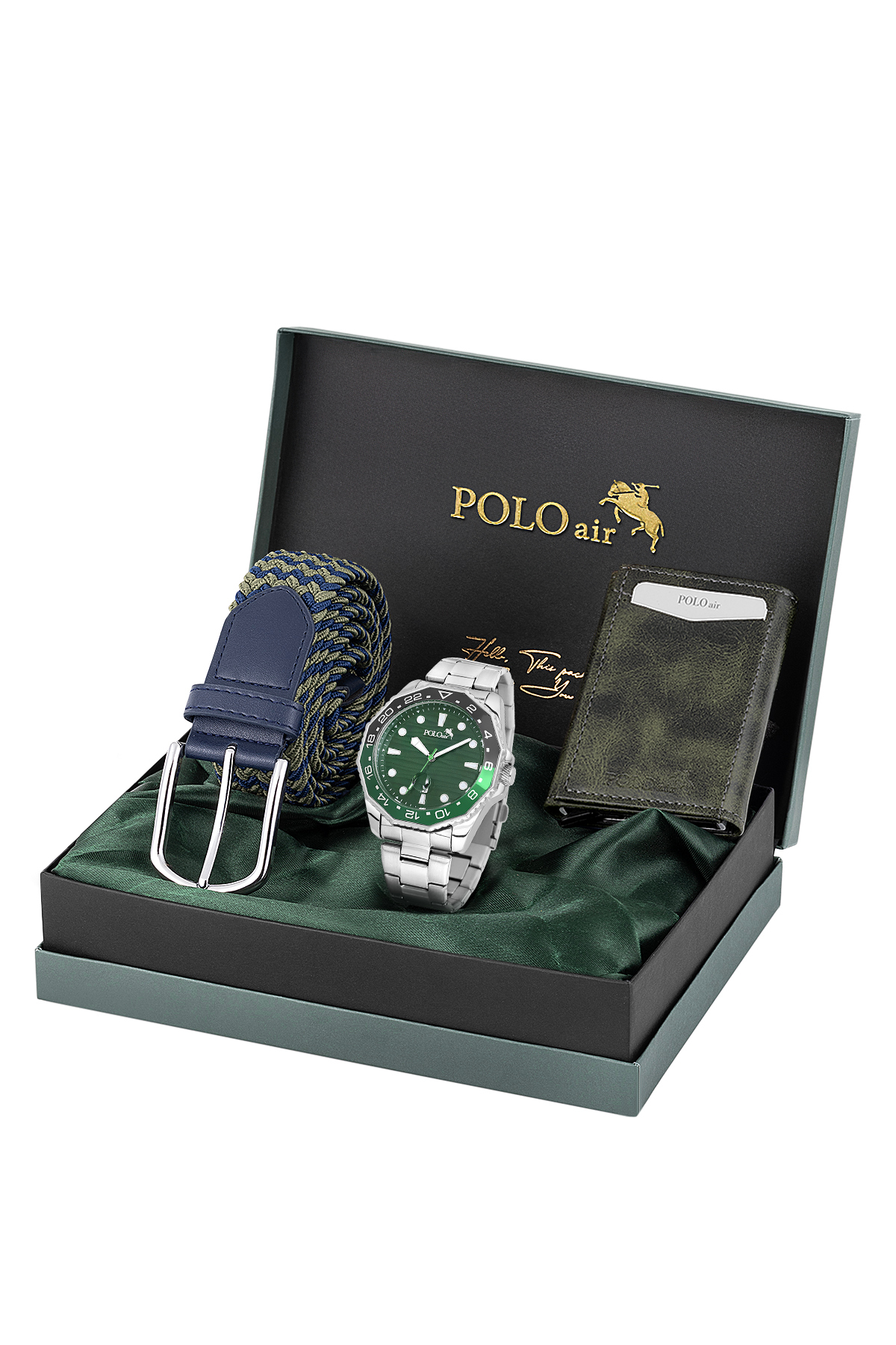 Mıknatıslı Otomatik Mekanizmalı Cüzdan Örgü Esnek Kemer Erkek Kol Saati Yeşil Renk Pl-7069E3 Yeşil Pl-7069E3