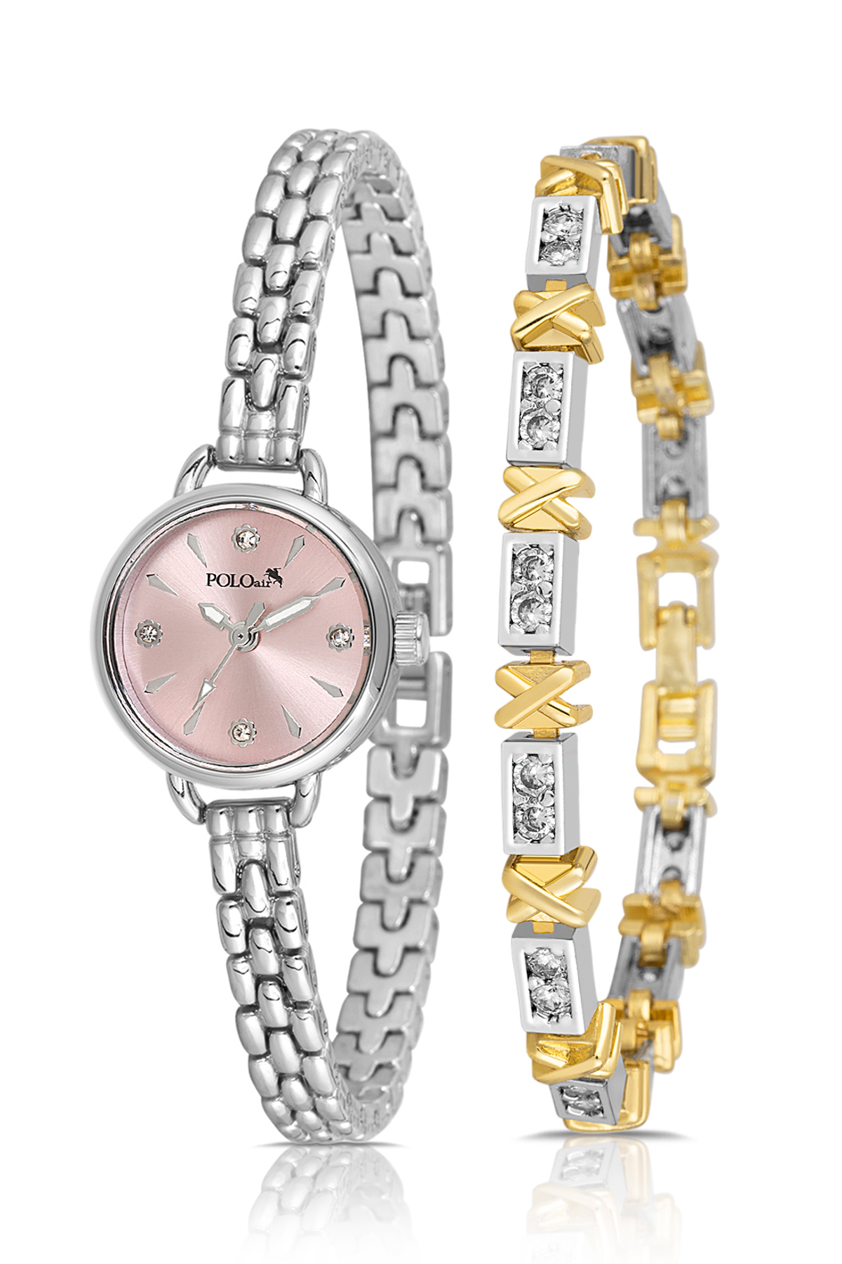 Minimal Kadın Kol Saati Xoxo Bileklik Kombin Gümüş Pembe Renk Pl-1581B4 Pembe Pl-1581B4