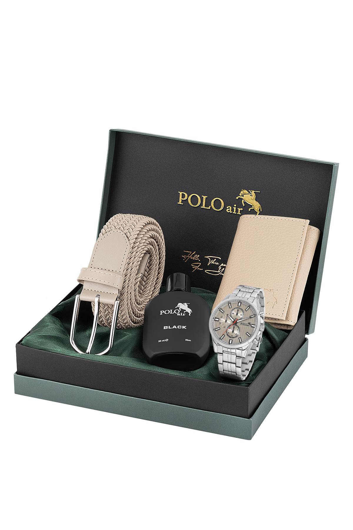 Örgü Esnek Kemer Mıknatıslı Cüzdan Parfümlü Erkek Kol Saati Antrasit Renk Pl-7059E4 Gümüş Pl-7059E4