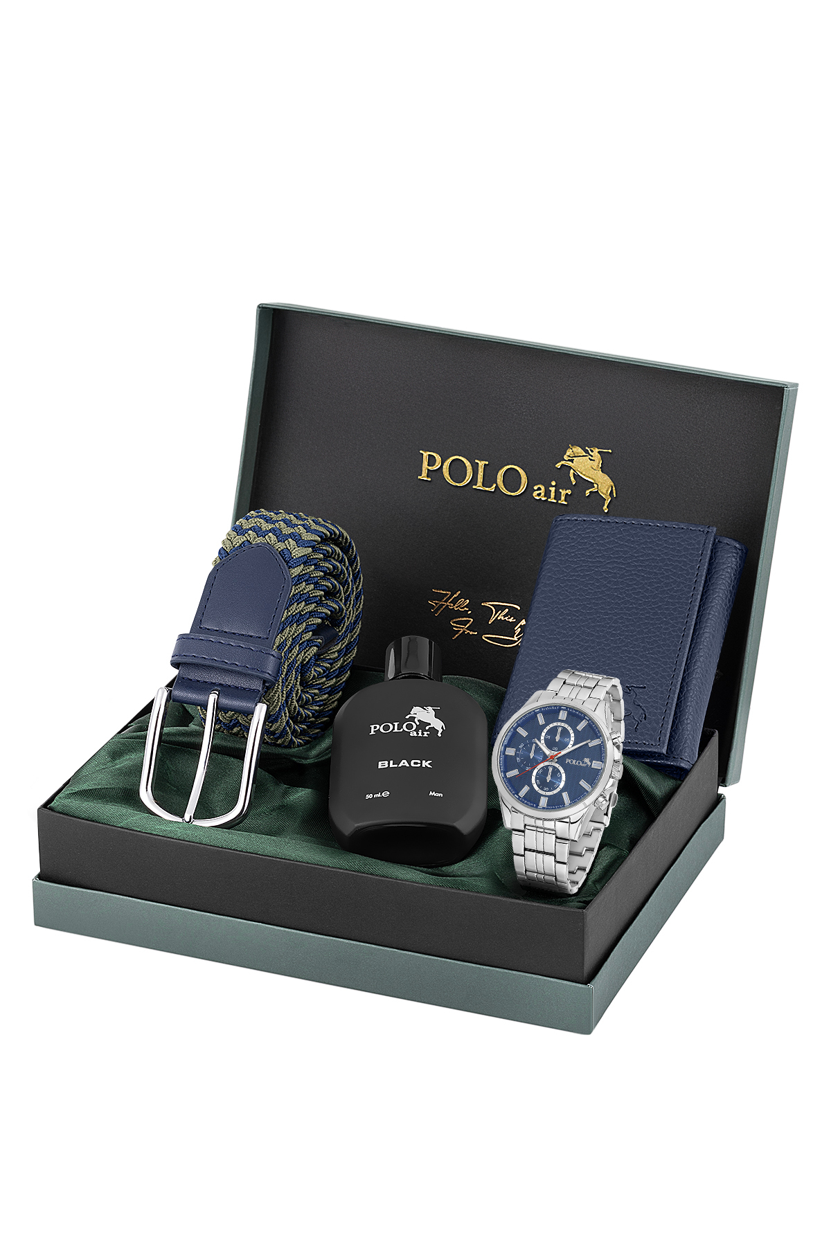 Örgü Esnek Kemer Mıknatıslı Cüzdan Parfümlü Erkek Kol Saati Lacivert Renk Pl-7059E2 Lacivert Pl-7059E2