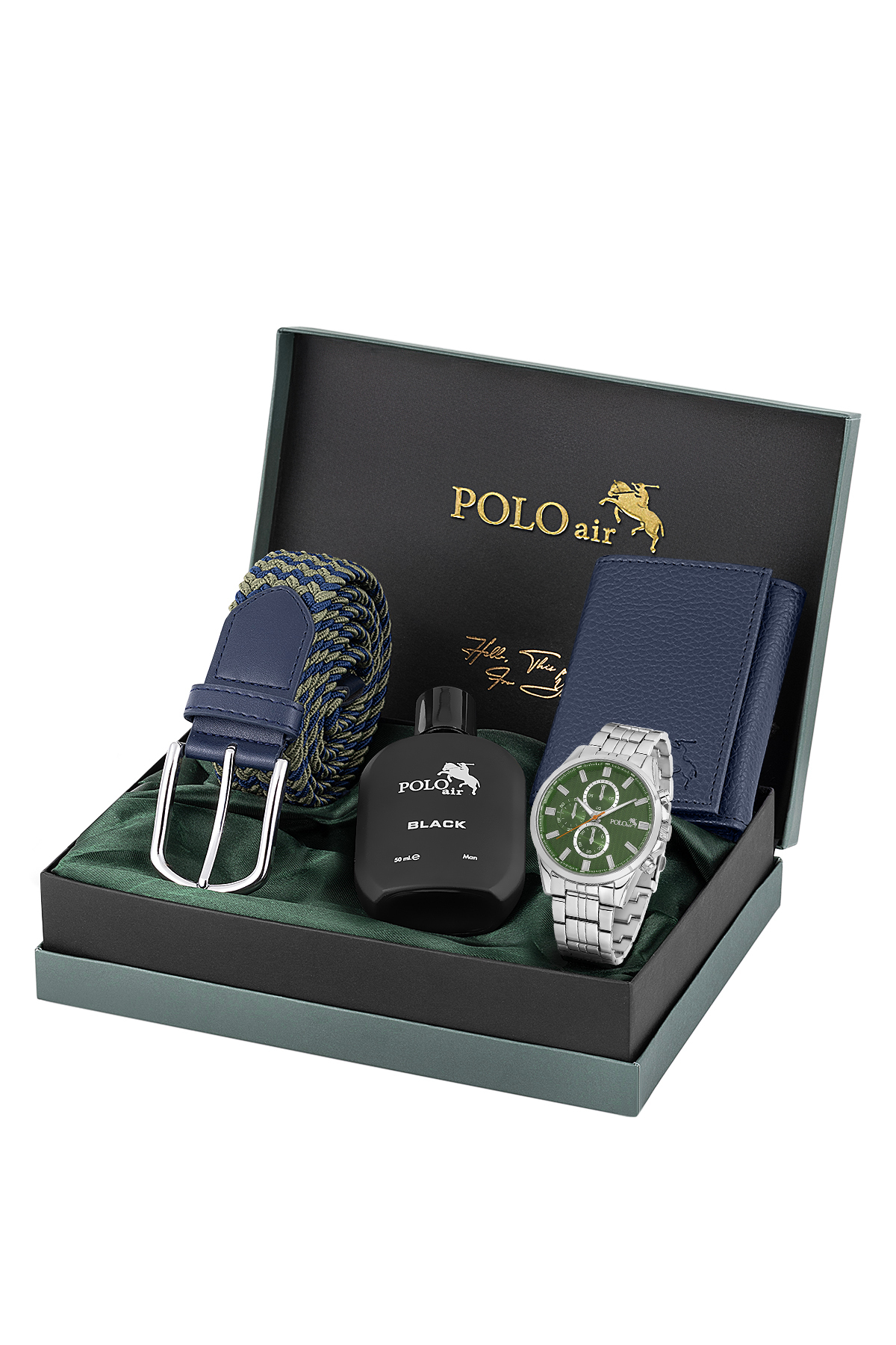 Örgü Esnek Kemer Mıknatıslı Cüzdan Parfümlü Erkek Kol Saati Yeşil Renk Pl-7059E3 Yeşil Pl-7059E3