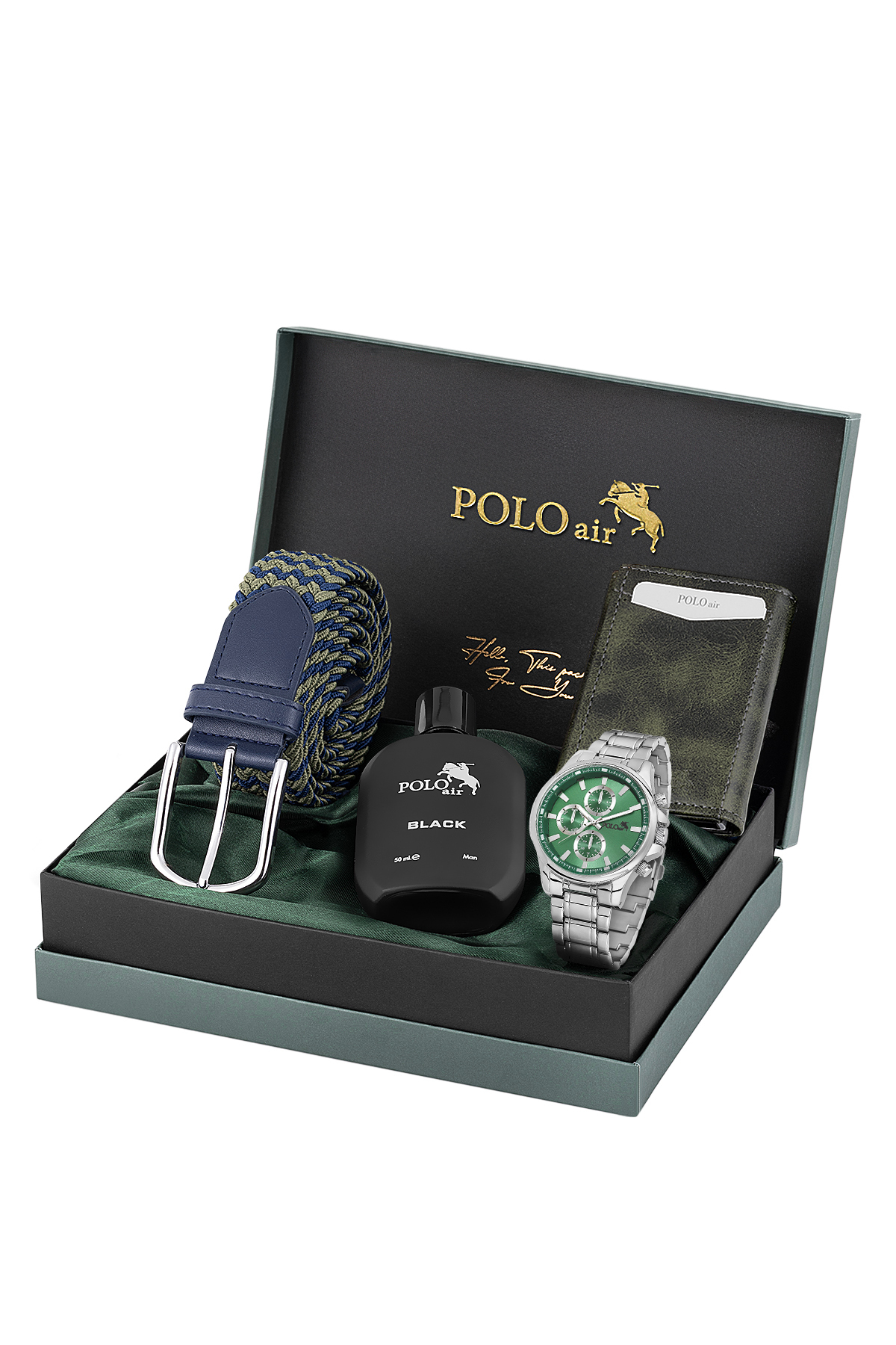 Otomatik Mekanizmalı Cüzdan Esnek Kemer Parfümlü Set Erkek Kol Saati Yeşil Renk Pl-7062E3 Yeşil Pl-7062E3