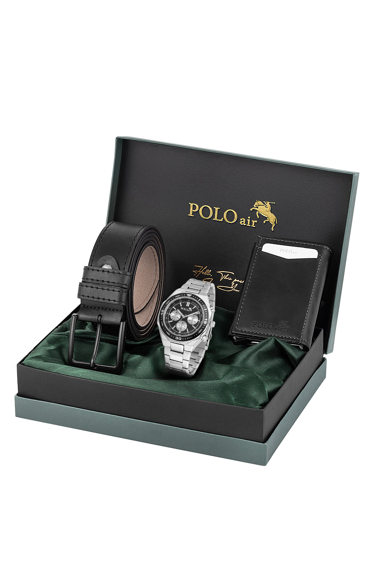 Otomatik Mekanizmalı Cüzdan Kemer Set Erkek Kol Saati Gümüş Siyah Renk Pl-7060E1 Siyah Pl-7060E1