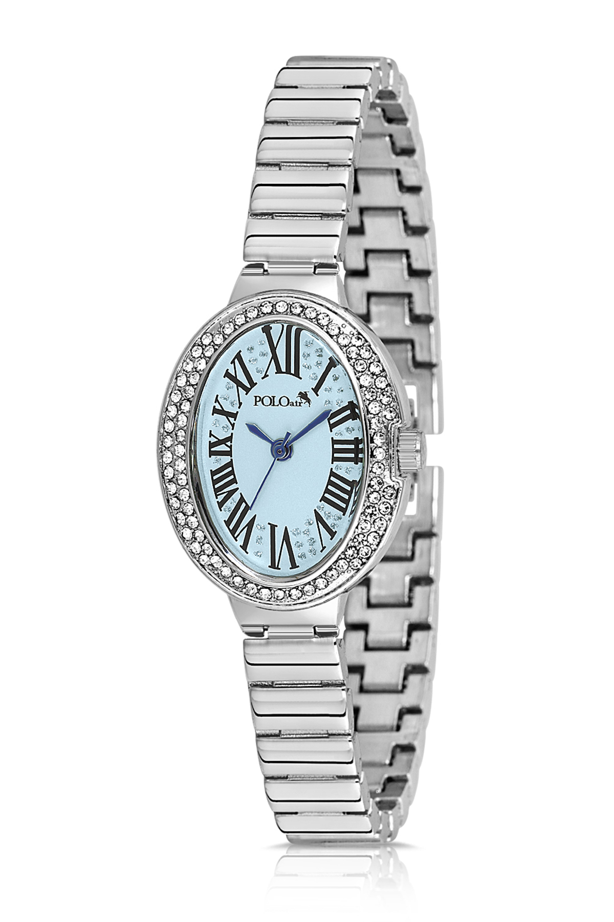 Romen Rakamlı Kadın Kol Saati Ve Smile Figürlü Özel Notlu Cam Dilek Şişe Gümüş Mavi Renk St-2186S5 Mavi St-2186S5