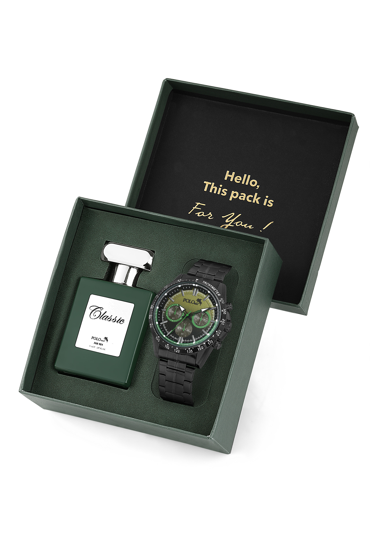 Spor Erkek Kol Saati Ve 55Ml Parfüm Hediyelik Kutusunda Set Siyah Yeşil Renk St-5010E3 Yeşil St-5010E3