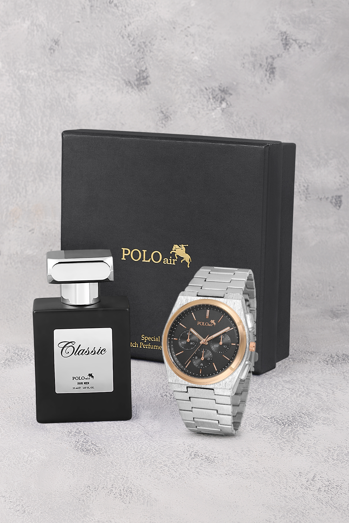 Spor Erkek Kol Saati Ve Parfüm Hediyelik Kutusunda Set Gümüş Siyah Bakır Renk St-5002E6 Siyah St-5002E6