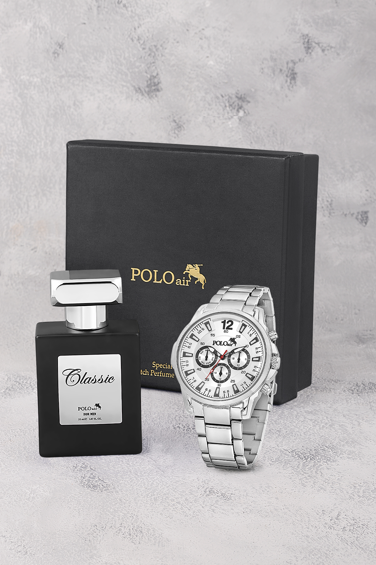Spor Kasa Erkek Kol Saati Ve Parfüm Hediyelik Kutusunda Siyah Set Gümüş Renk St-5006E4 Gümüş St-5006E4