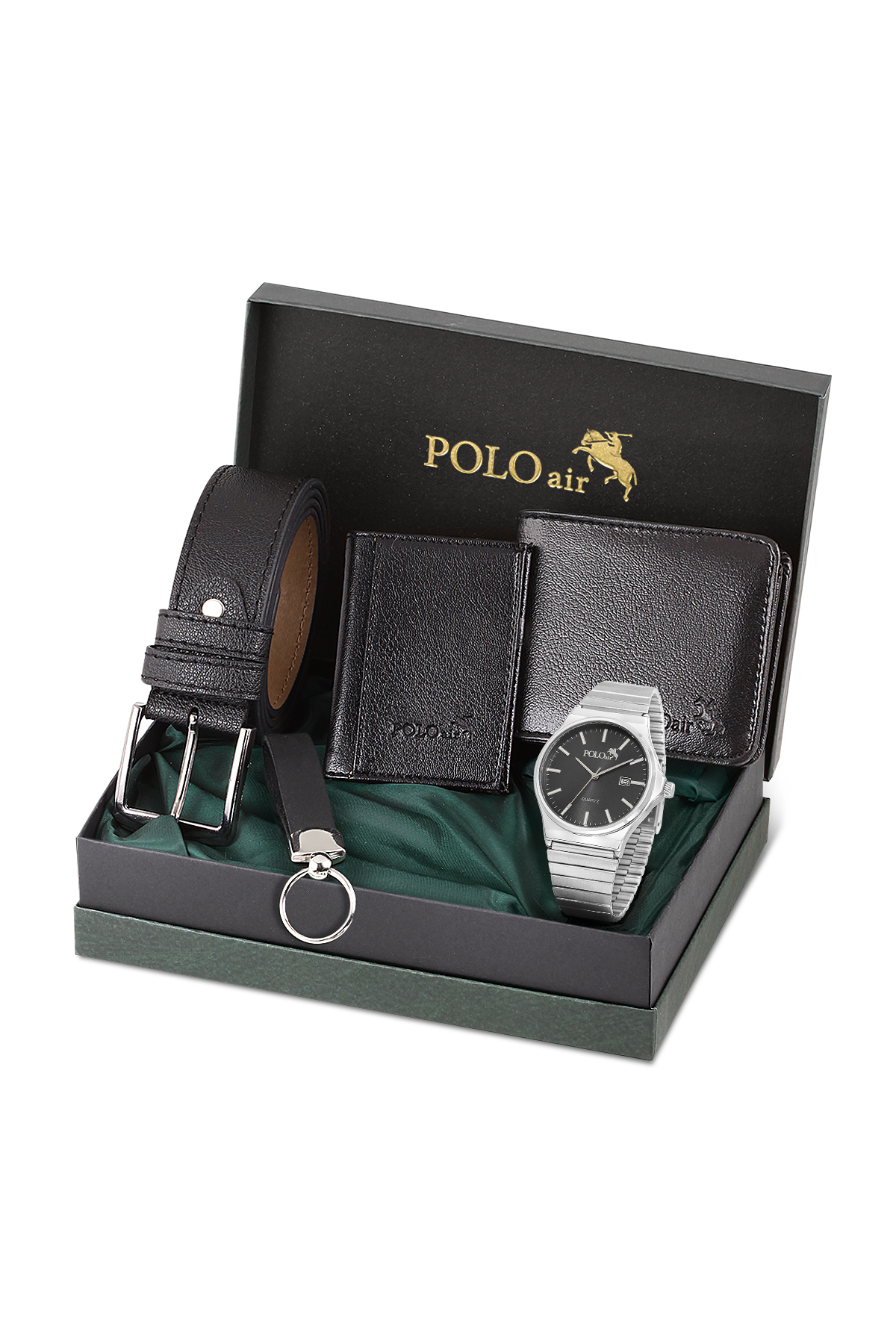 Takvimli Erkek Kol Saati Cüzdan Kemer Kartlık Anahtarlık Hediyelik Kutusunda Siyah Set Pl-7041E5 Siyah Pl-7041E5