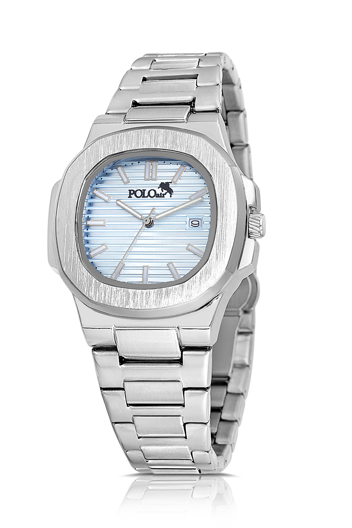 Takvimli Erkek Kol Saati Örgü Esnek Kemer Mıknatıslı Cüzdan Seti Gümüş Mavi Renk Pl-7066E2 Mavi Pl-7066E2