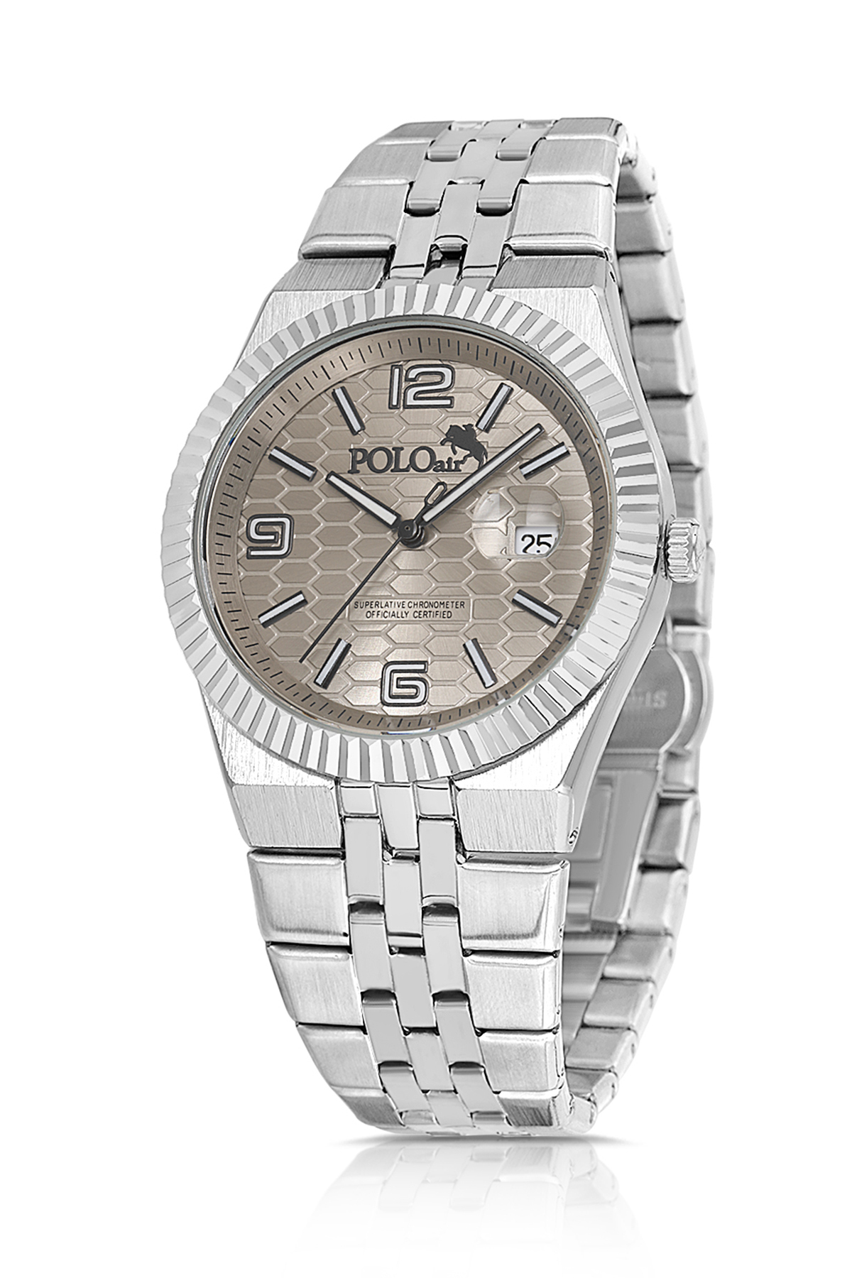 Takvimli Erkek Kol Saati Örgü Esnek Kemer Mıknatıslı Cüzdan Vizon Set Gümüş Antrasit Renk Pl-7058E7 Bej Pl-7058E7