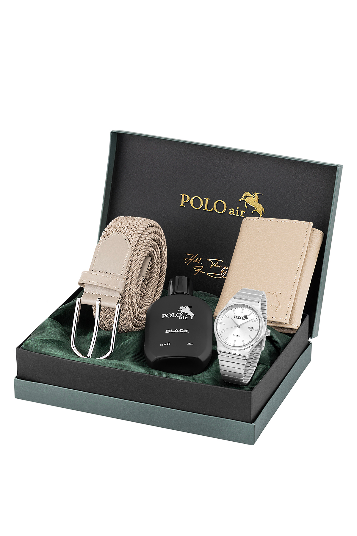 Takvimli Erkek Kol Saati Örgü Esnek Kemer Mıknatıslı Cüzdan Vizon Set Gümüş Renk Pl-7065E3 Gümüş Pl-7065E3