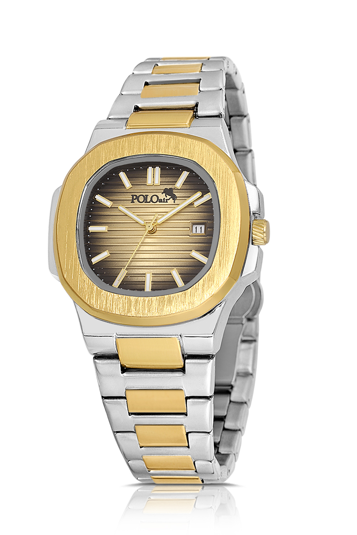 Takvimli Erkek Kol Saati Ve 55Ml Parfüm Hediyelik Kutusunda Set Gold Gümüş Renk St-5009E7 Altın St-5009E7