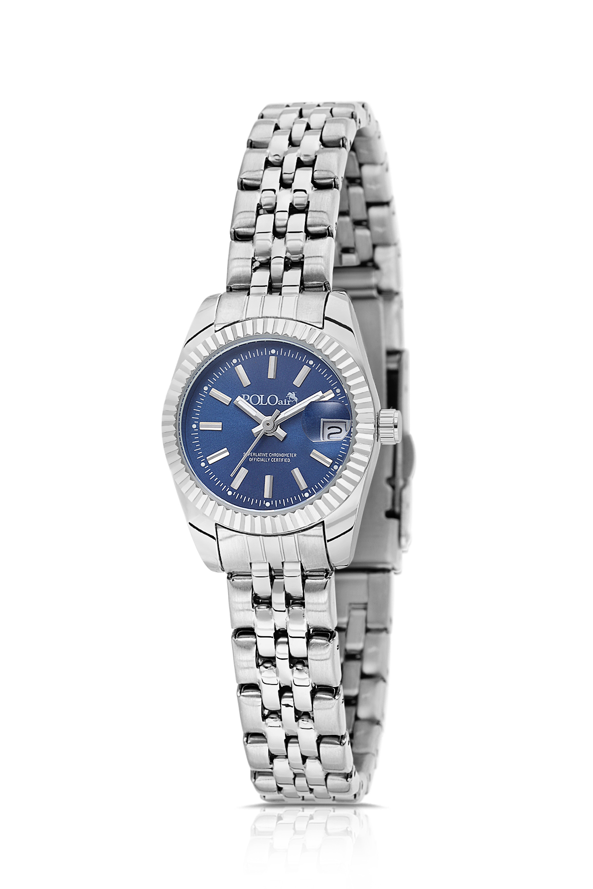 Takvimli Kadın Kol Saati Zirkon Taşlı Yuvarlak Bileklik Kombin Gümüş Lacivert Renk Pl-1594B4 Lacivert Pl-1594B4