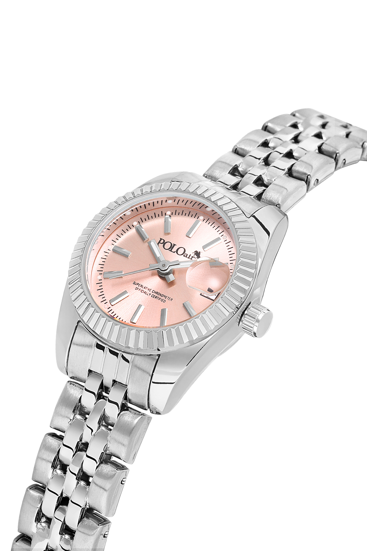 Takvimli Kadın Kol Saati Zirkon Taşlı Yuvarlak Bileklik Kombin Gümüş Pembe Renk Pl-1594B5 Pembe Pl-1594B5